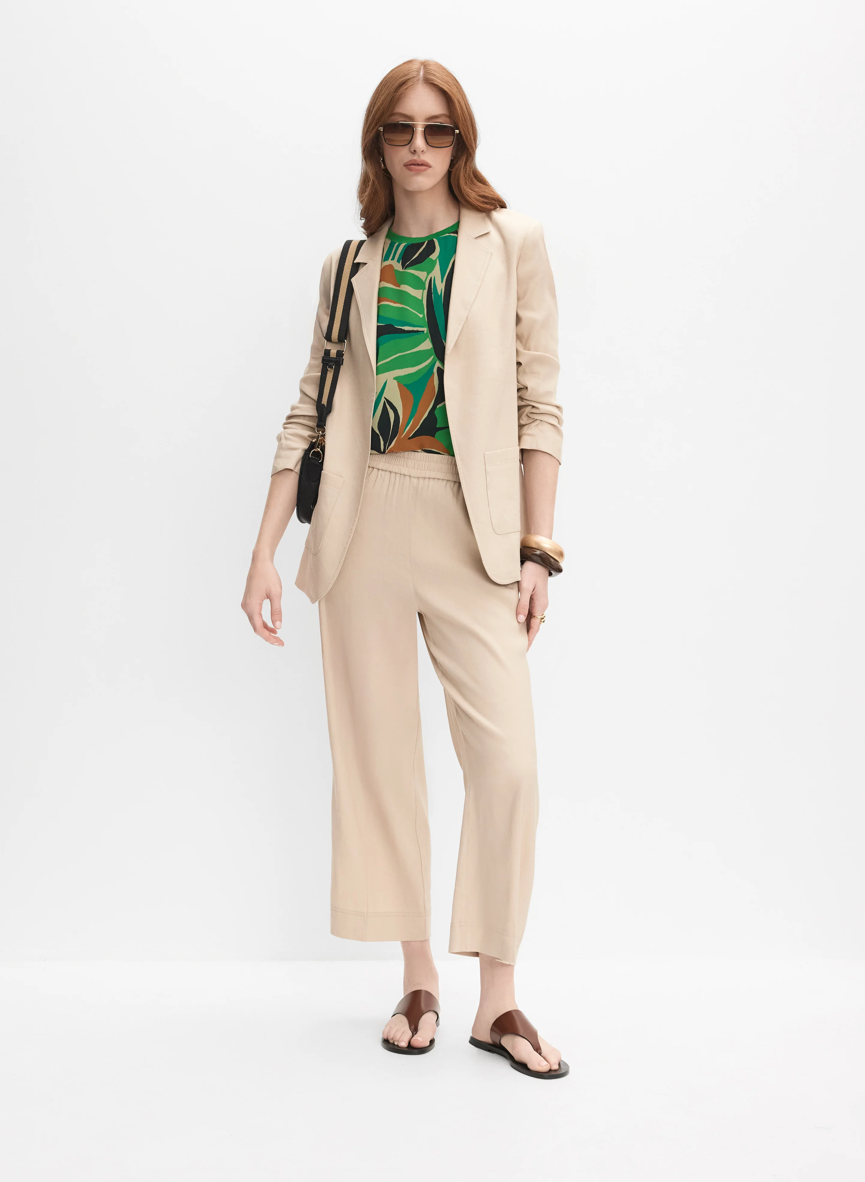Open Linen-Blend Blazer & Linen-Blend Culotte Pants