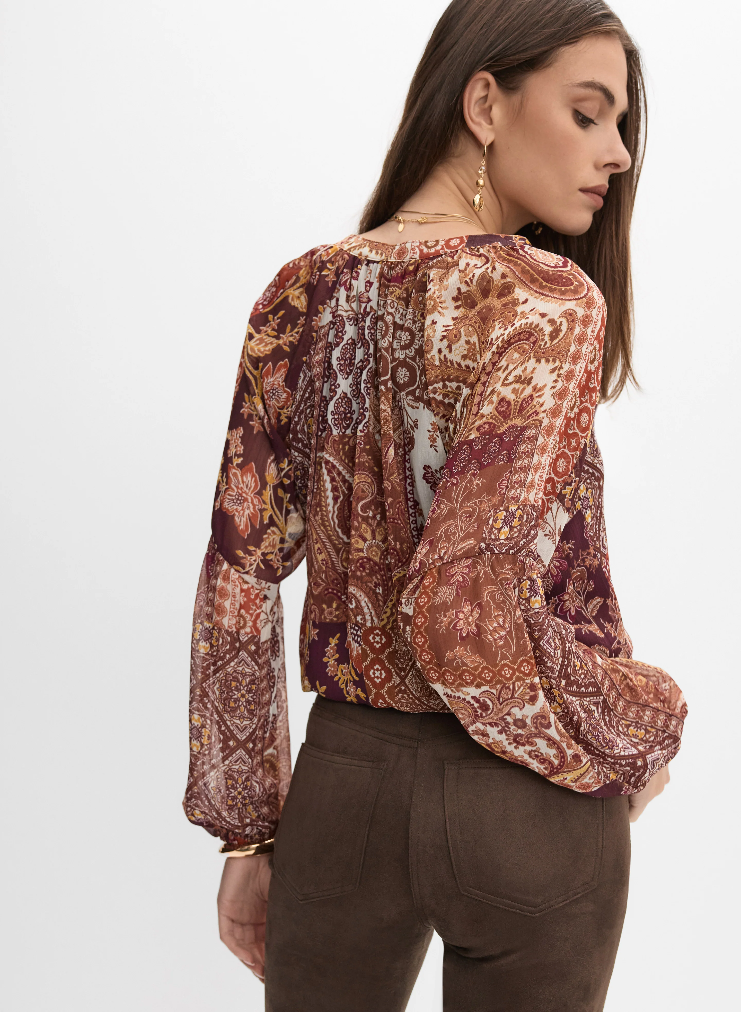 Patchwork Paisley Button-Down Blouse - Image 4