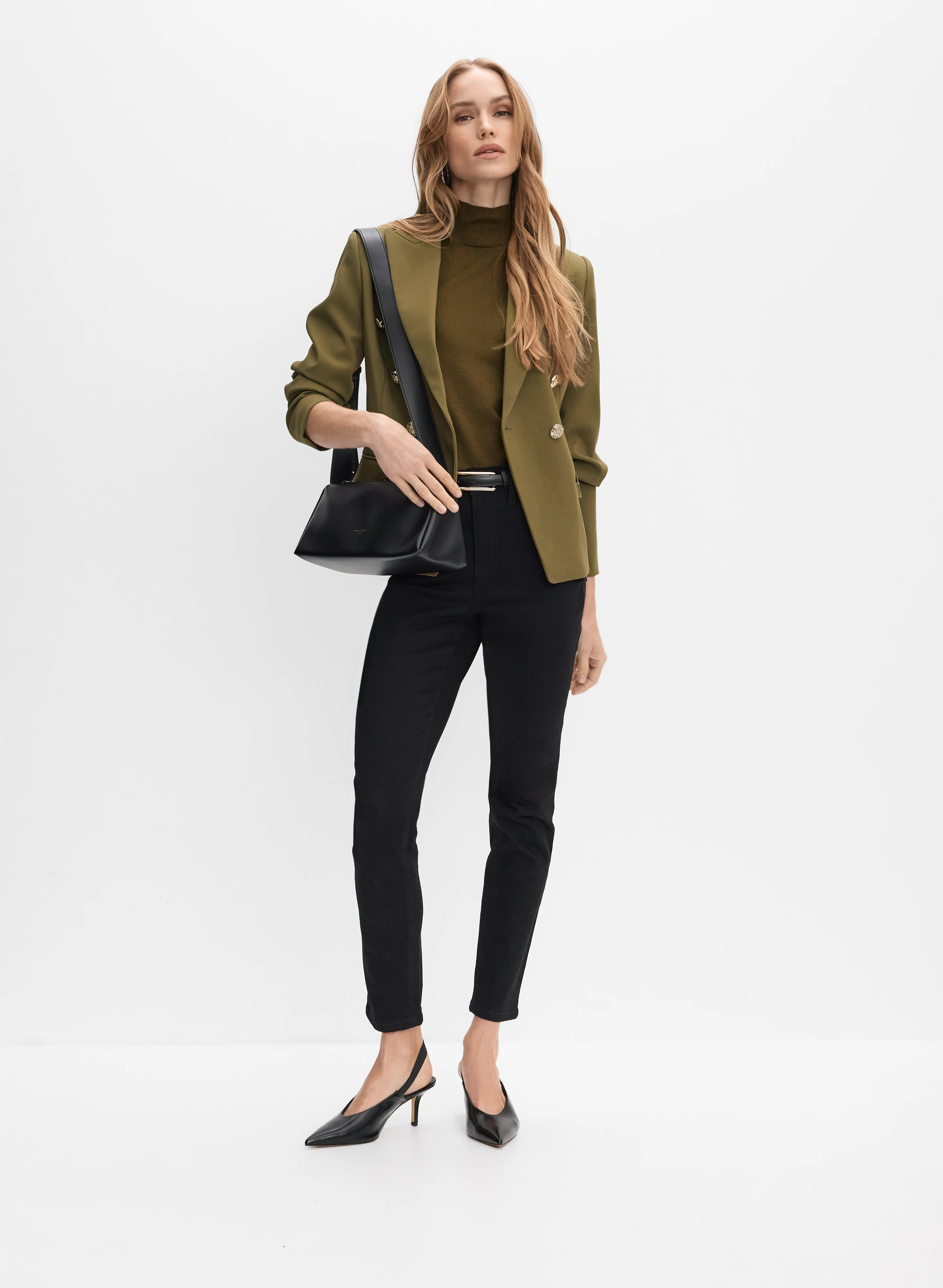 Peaked Lapel Blazer & Slim-Leg Jeans