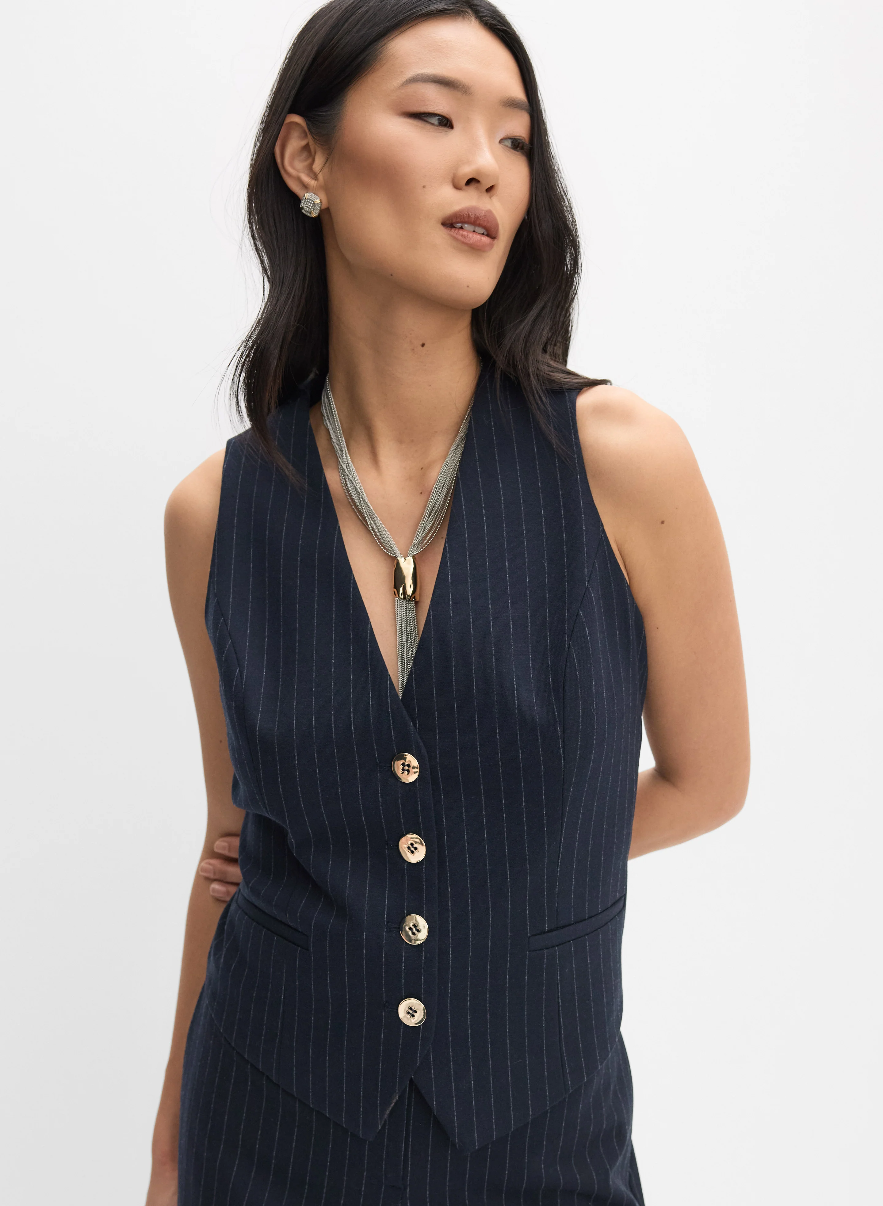 Pinstripe Button Vest