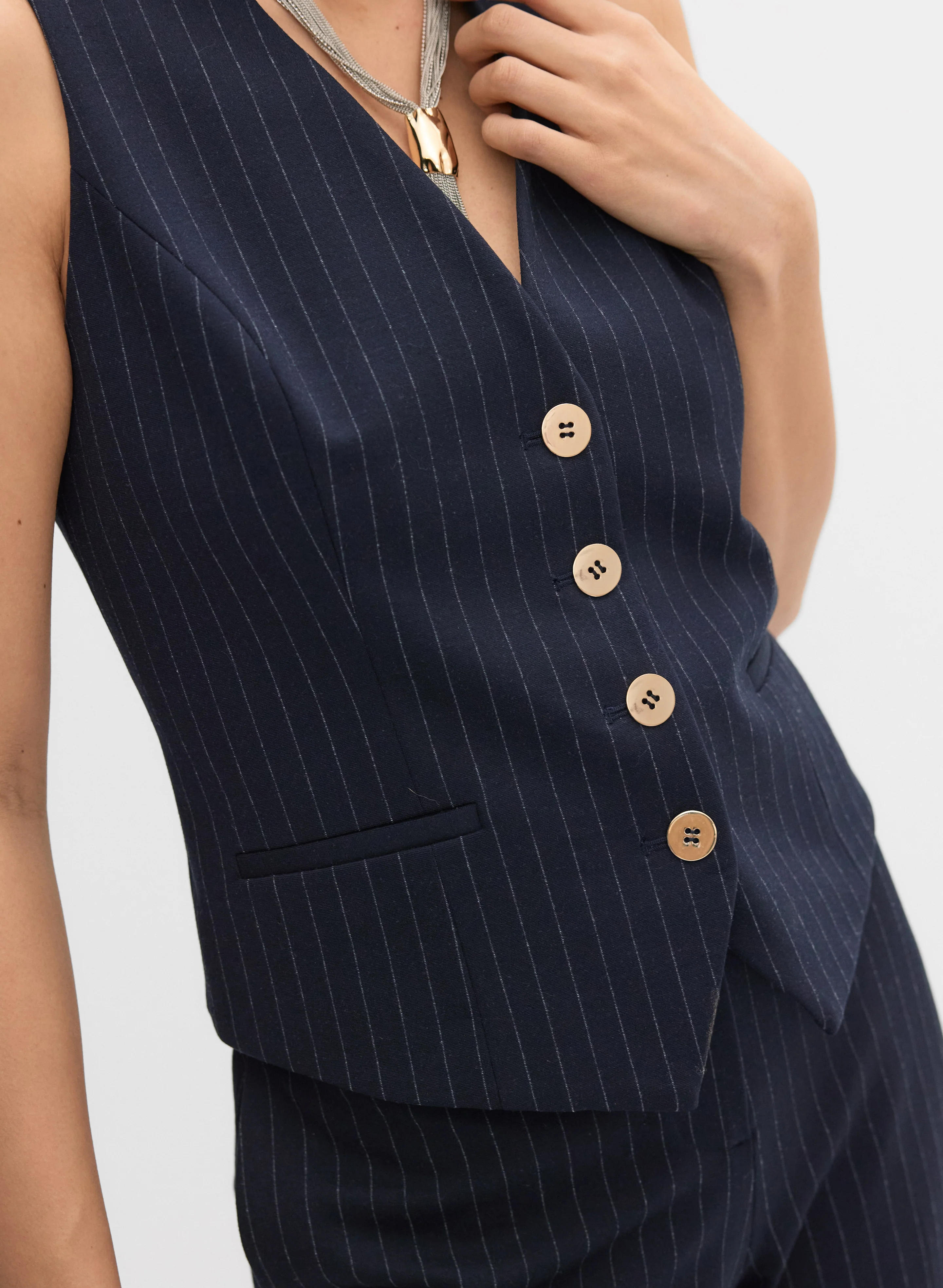 Pinstripe Button Vest - Image 2