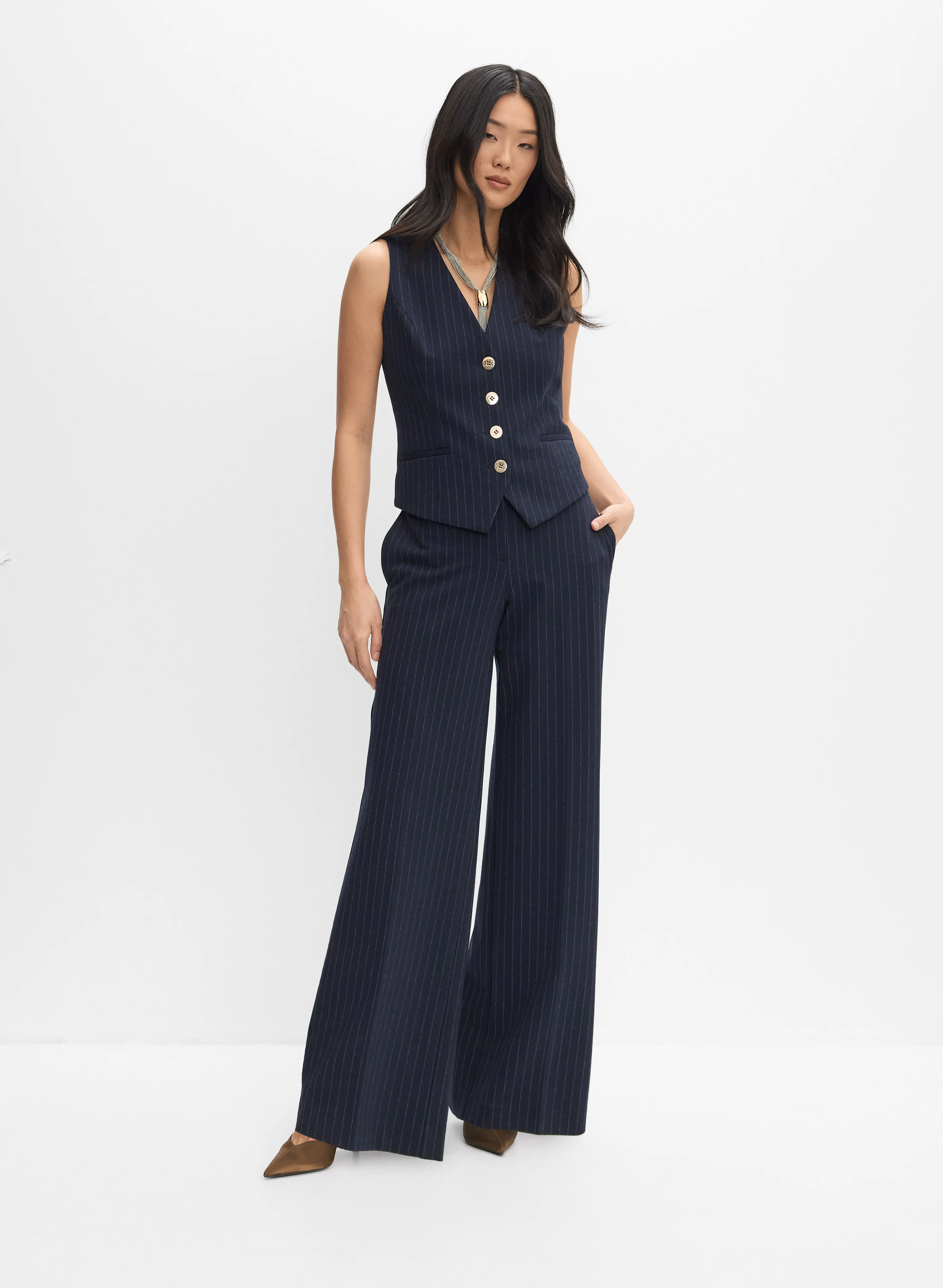Pinstripe Wide-Leg Pants - Image 3