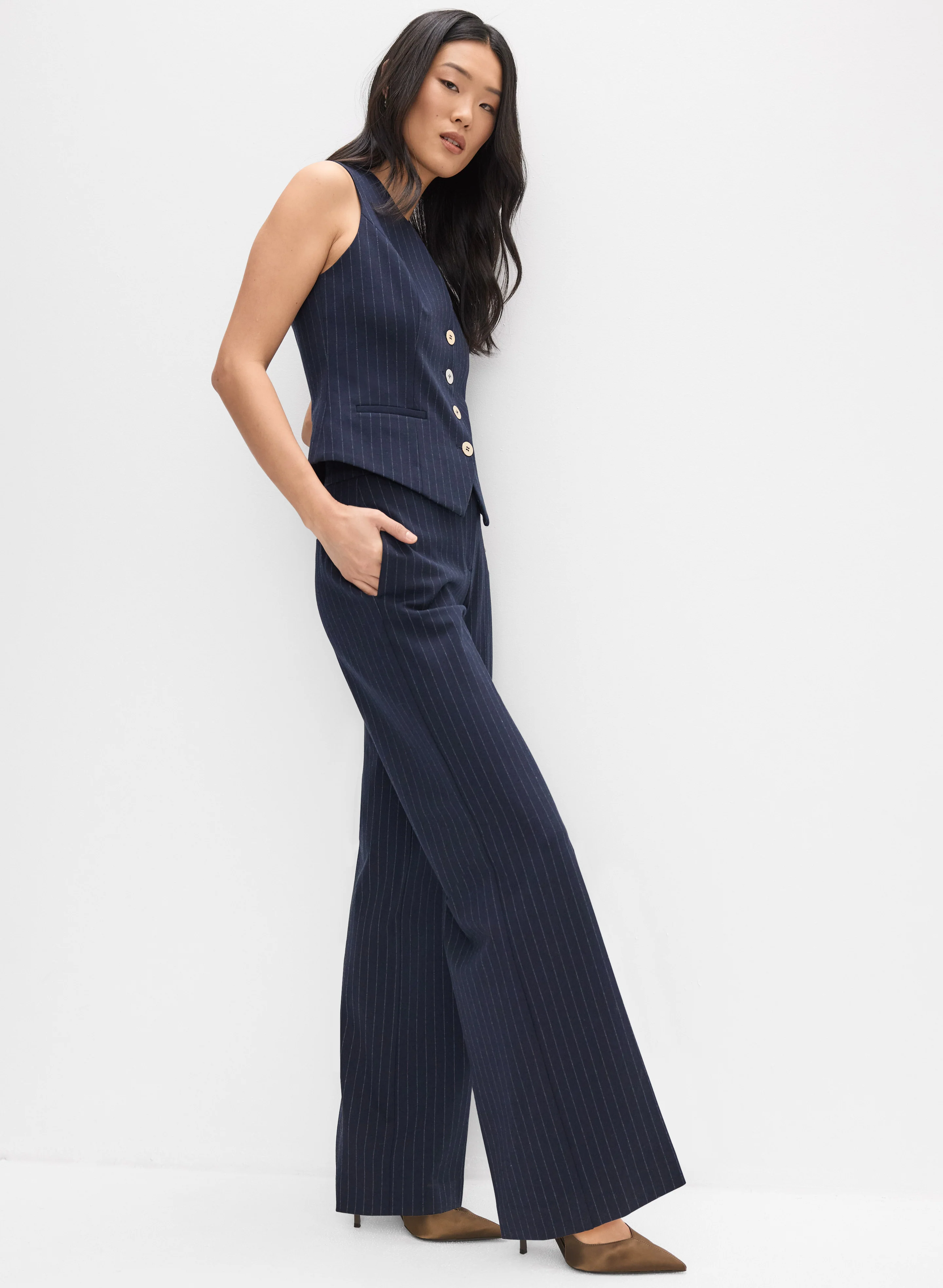 Pinstripe Wide-Leg Pants - Image 5