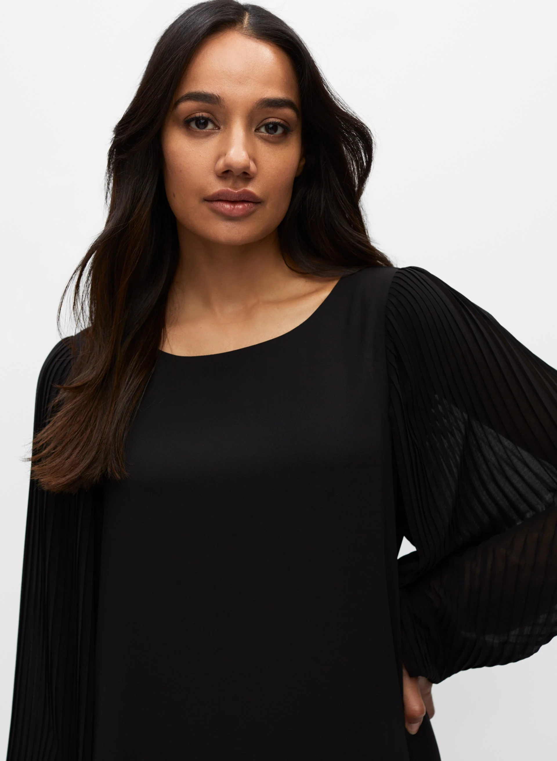 Pleated Balloon Sleeve Chiffon Dress - Image 4