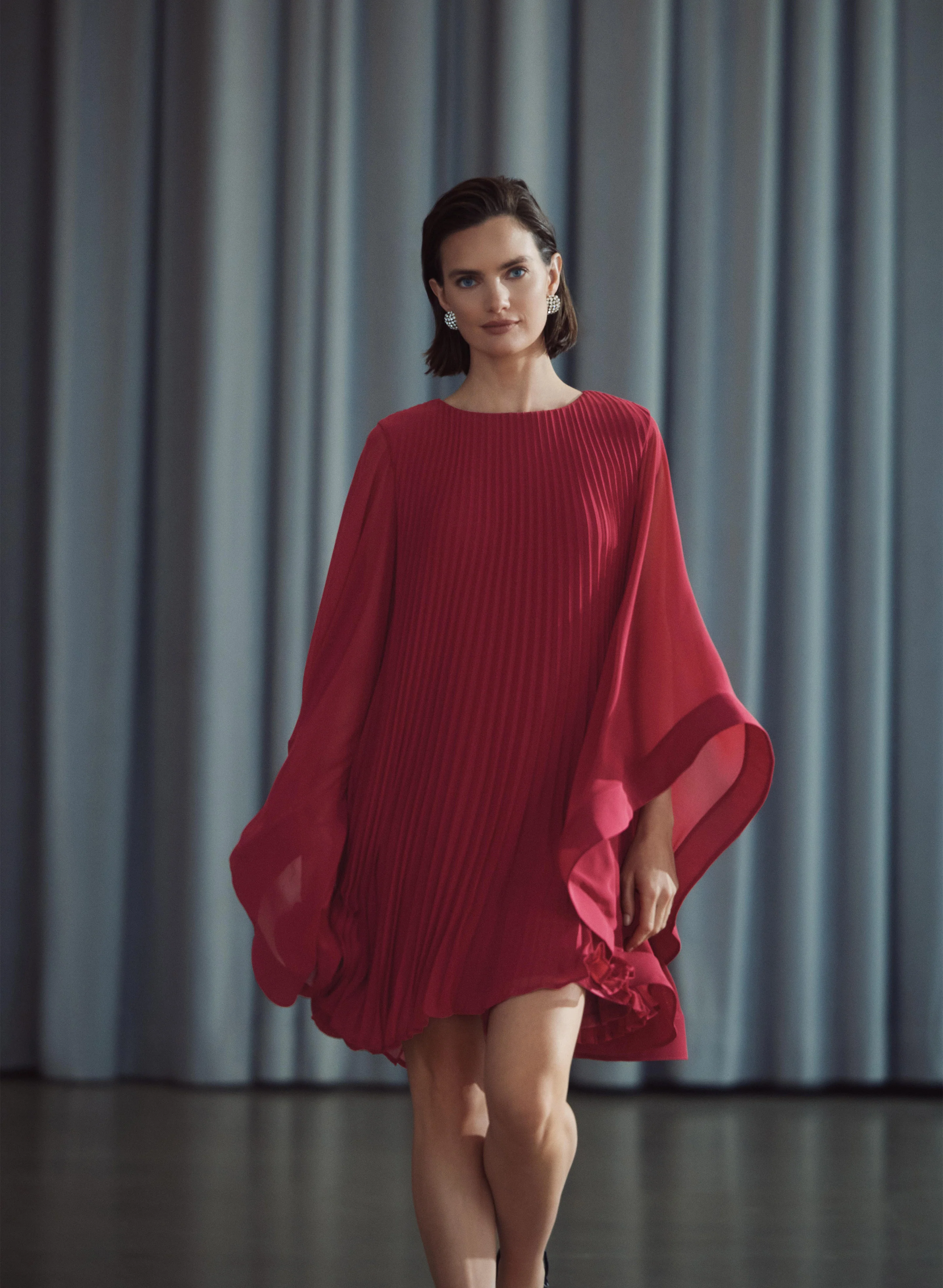 Pleated Cape Sleeve Dress - Image 2