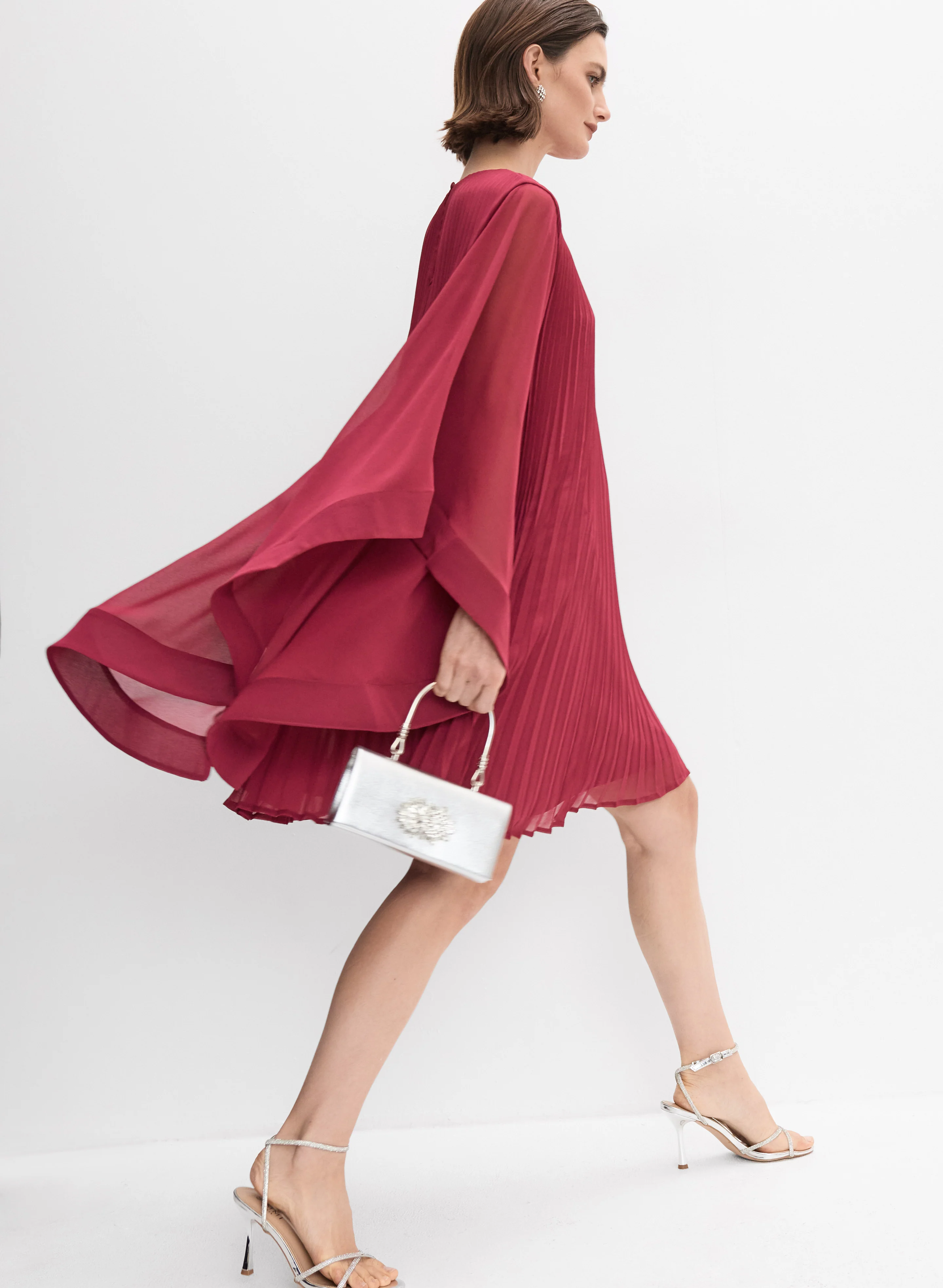 Pleated Cape Sleeve Dress - Image 7