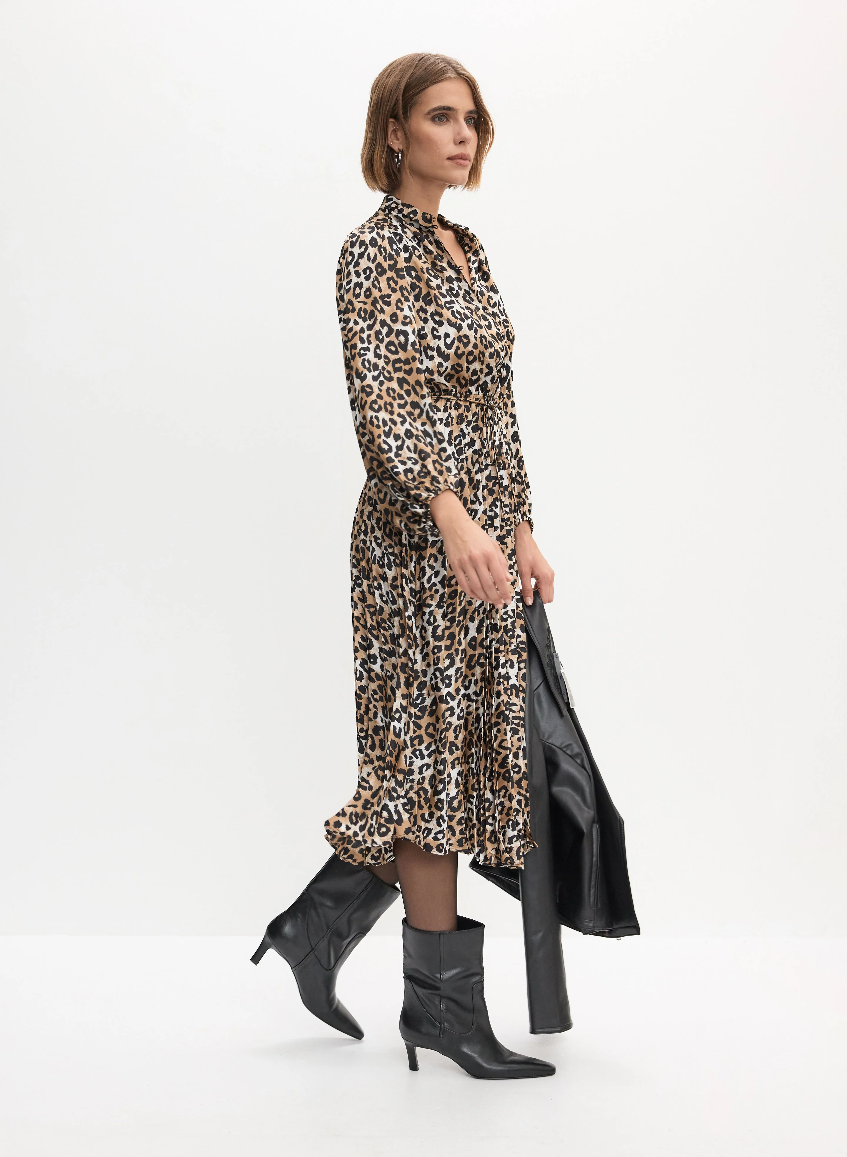 Pleated Leopard Print Dress - Image 3