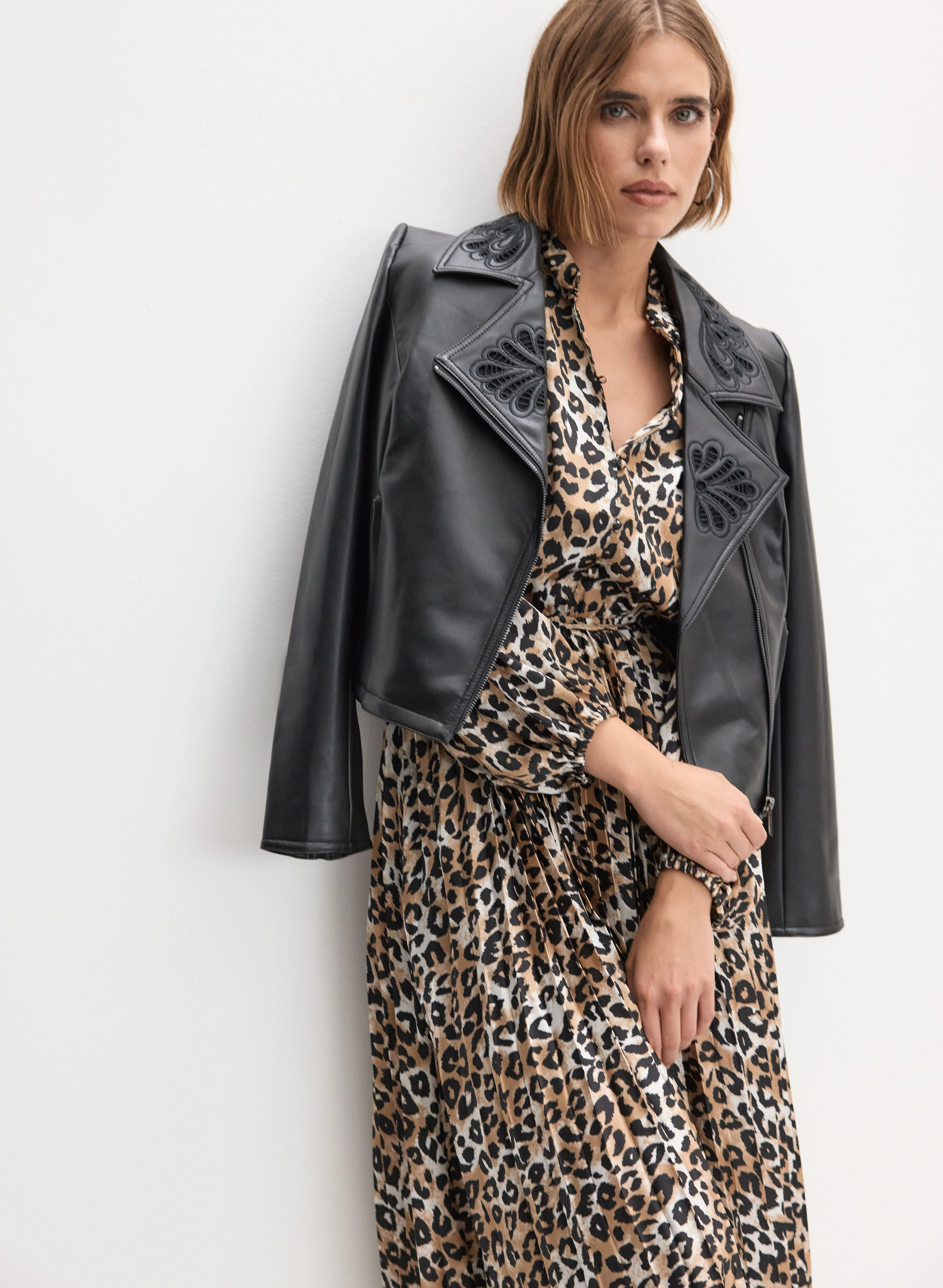 Pleated Leopard Print Dress - Image 5