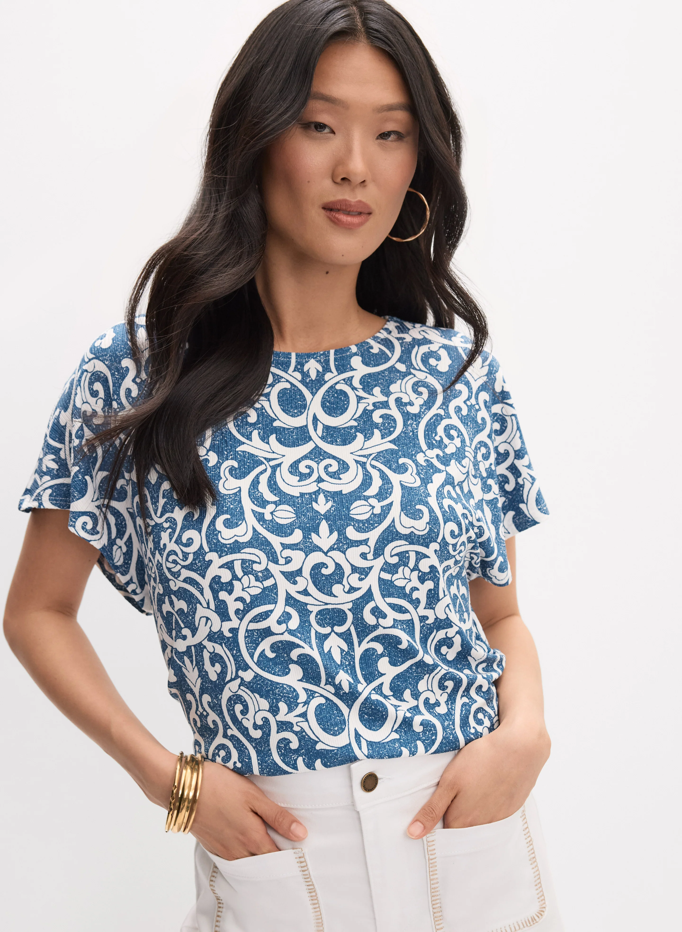 Printed Crew Neck Top