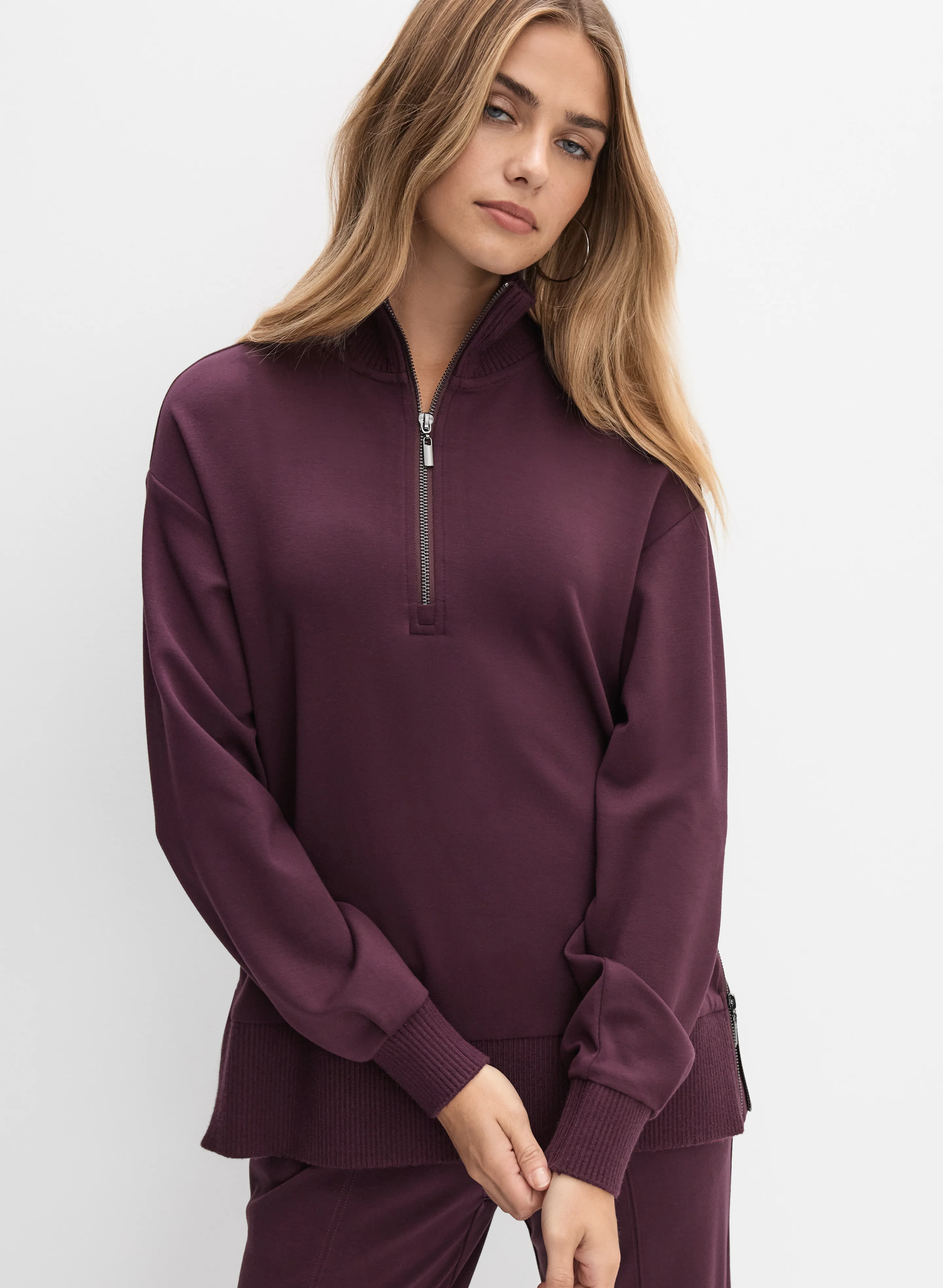 Quarter Zip Funnel Neck Top