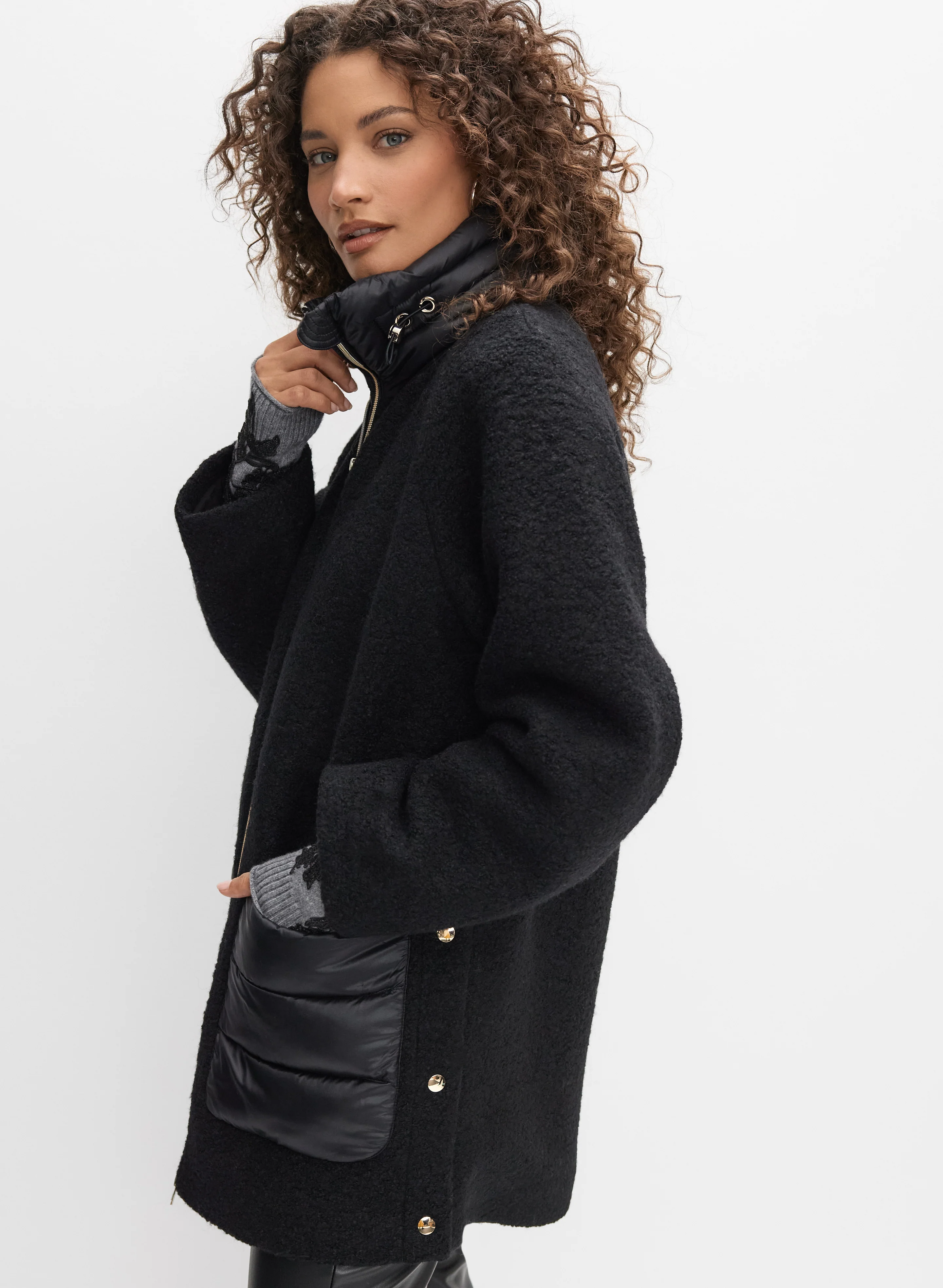 Quilted Detail Boiled Wool Coat - Image 5
