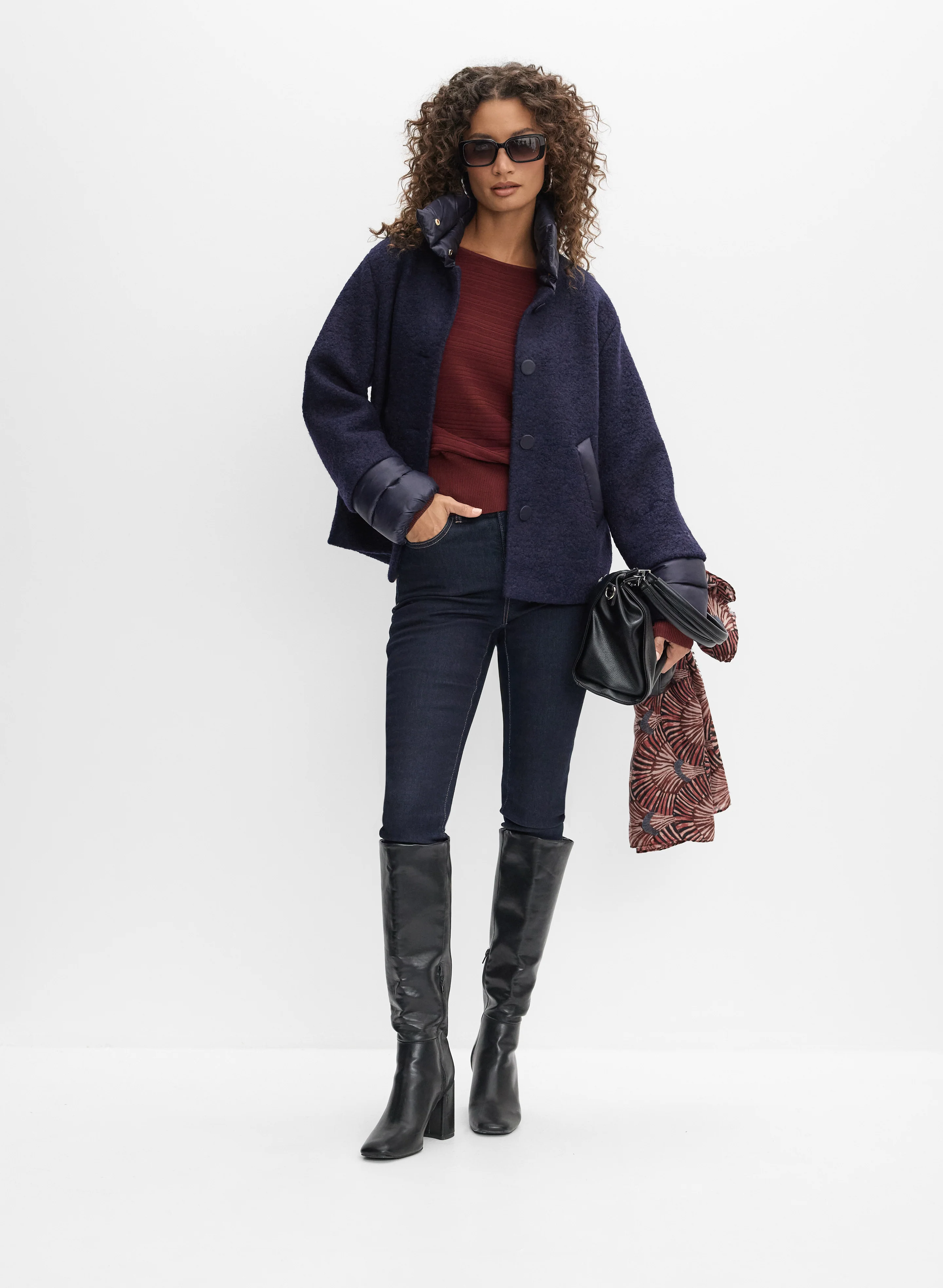 Quilted Detail Boiled Wool Coat - Image 3