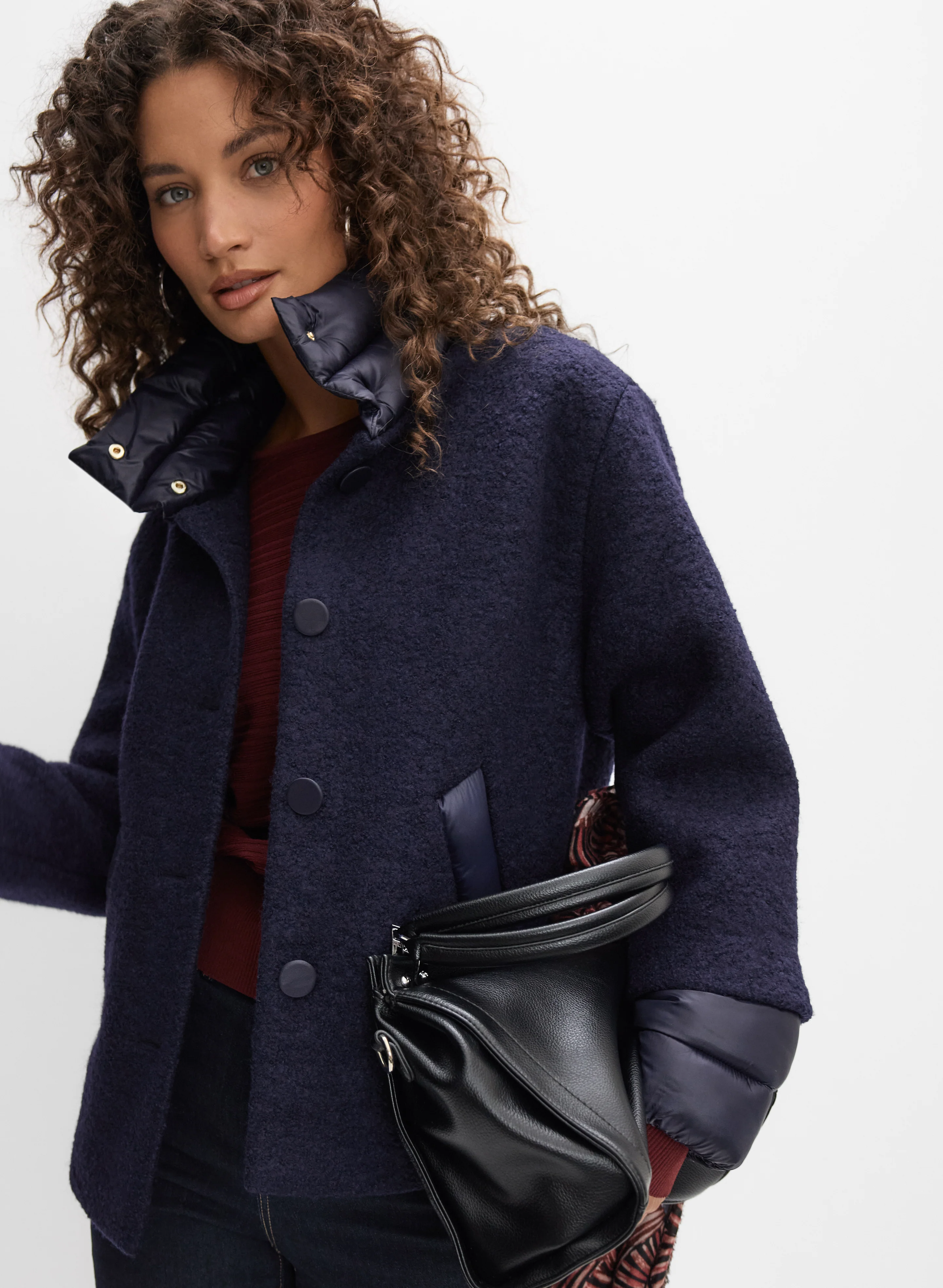 Quilted Detail Boiled Wool Coat - Image 9