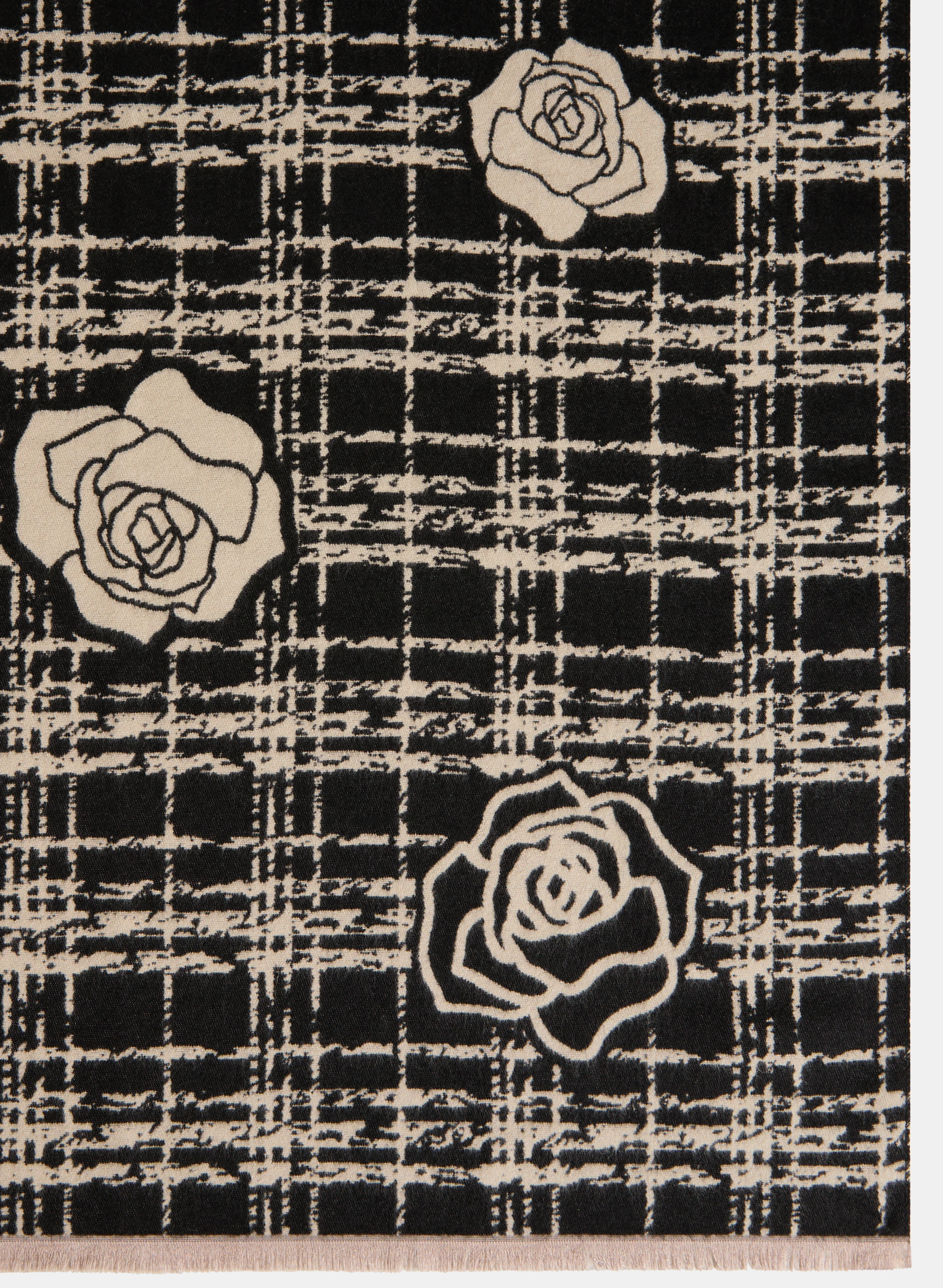 Reversible Plaid Print Rose Detail Scarf - Image 3