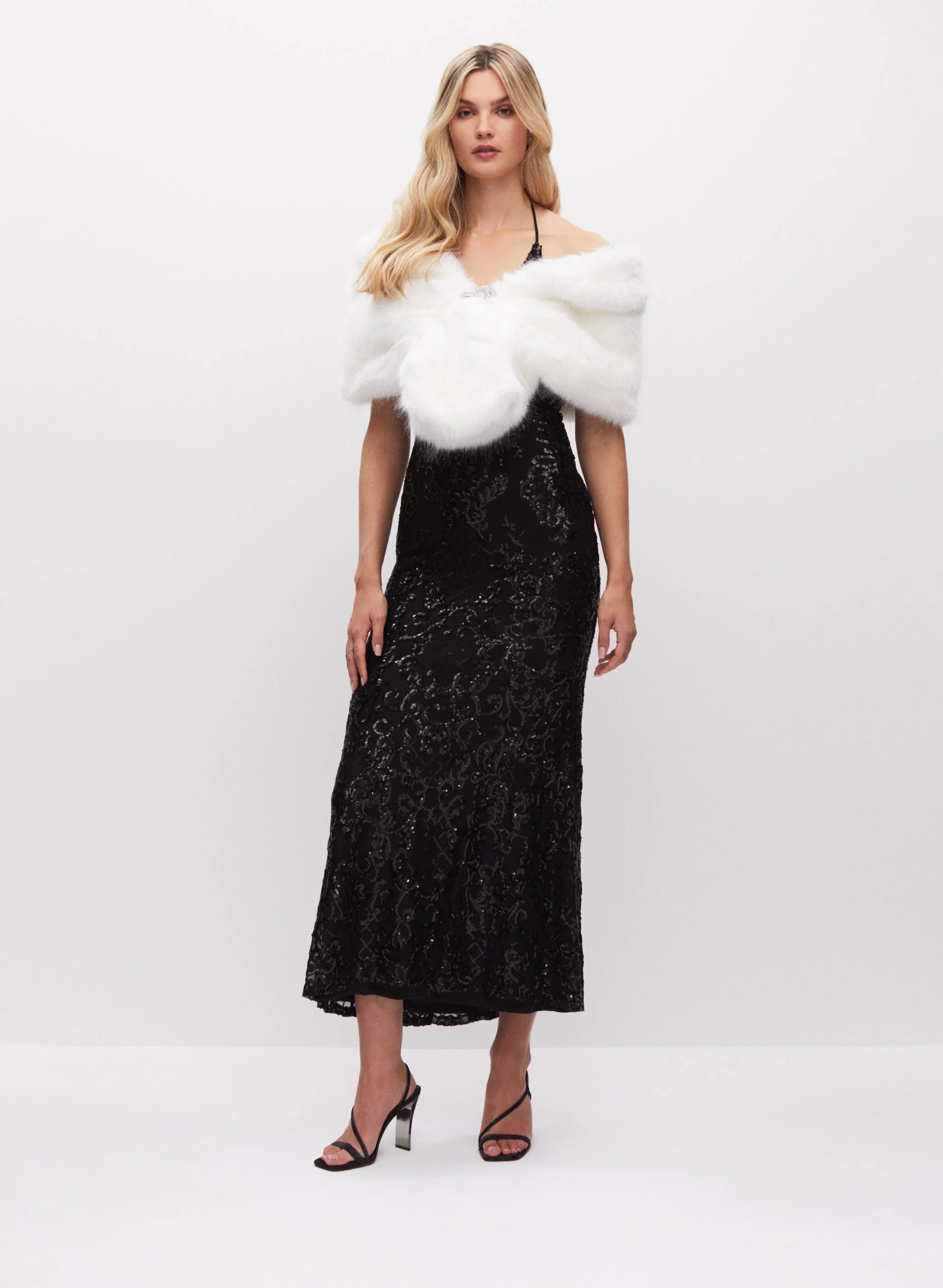 Rhinestone Clip Faux Fur Stole - Image 3
