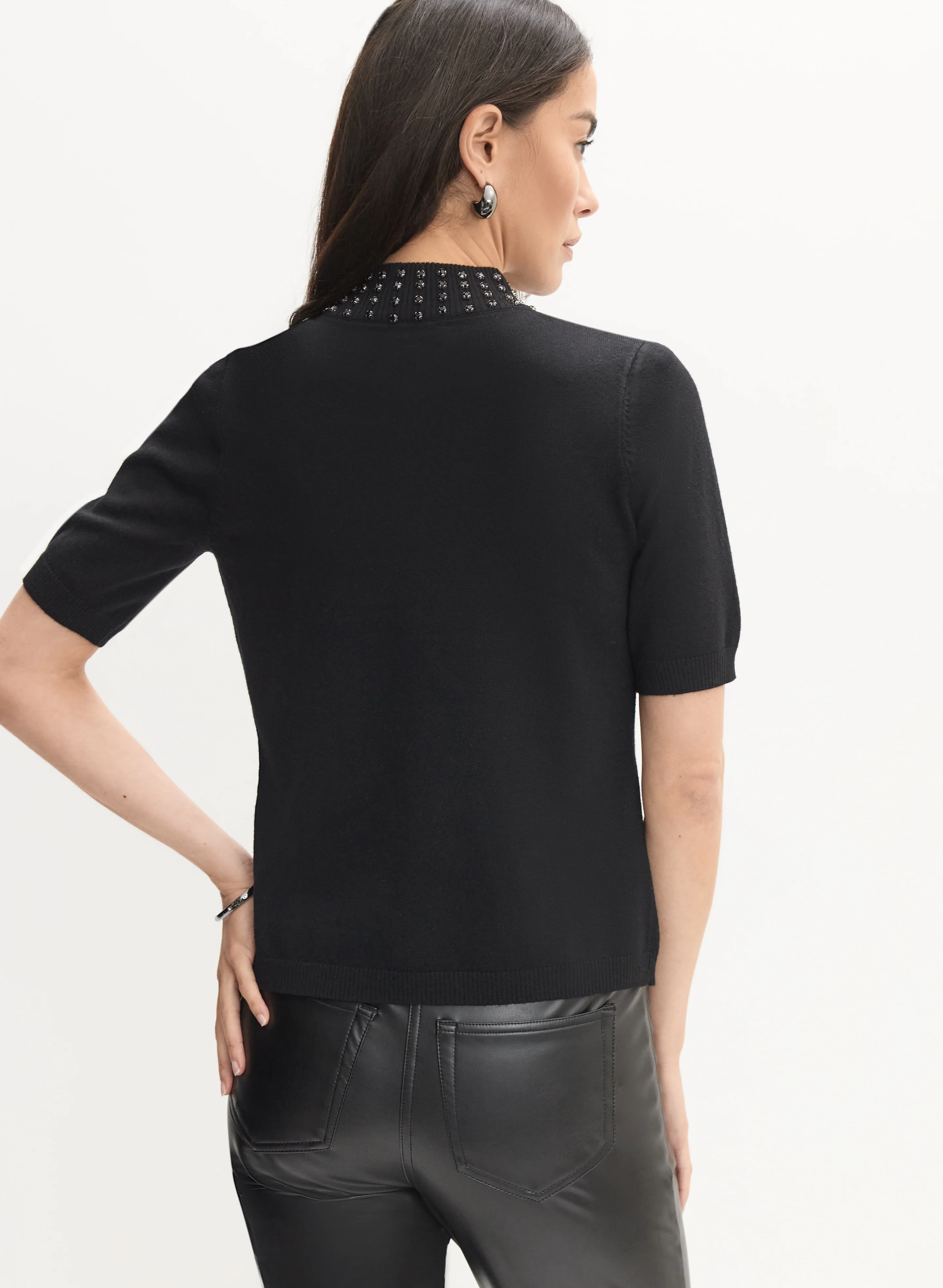 Rhinestone Detail Knit T-Shirt - Image 4
