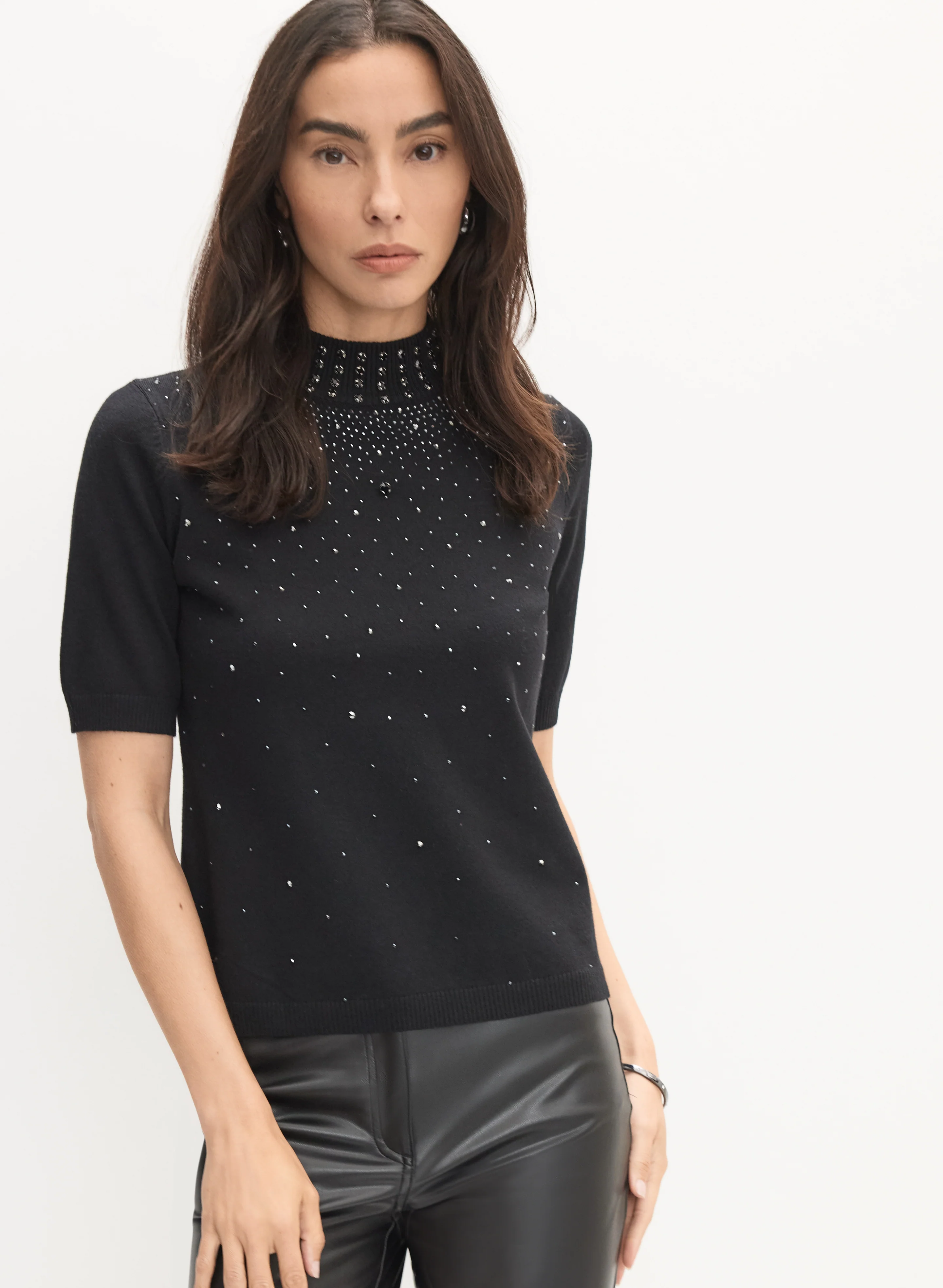 Rhinestone Detail Knit T-Shirt - Image 5