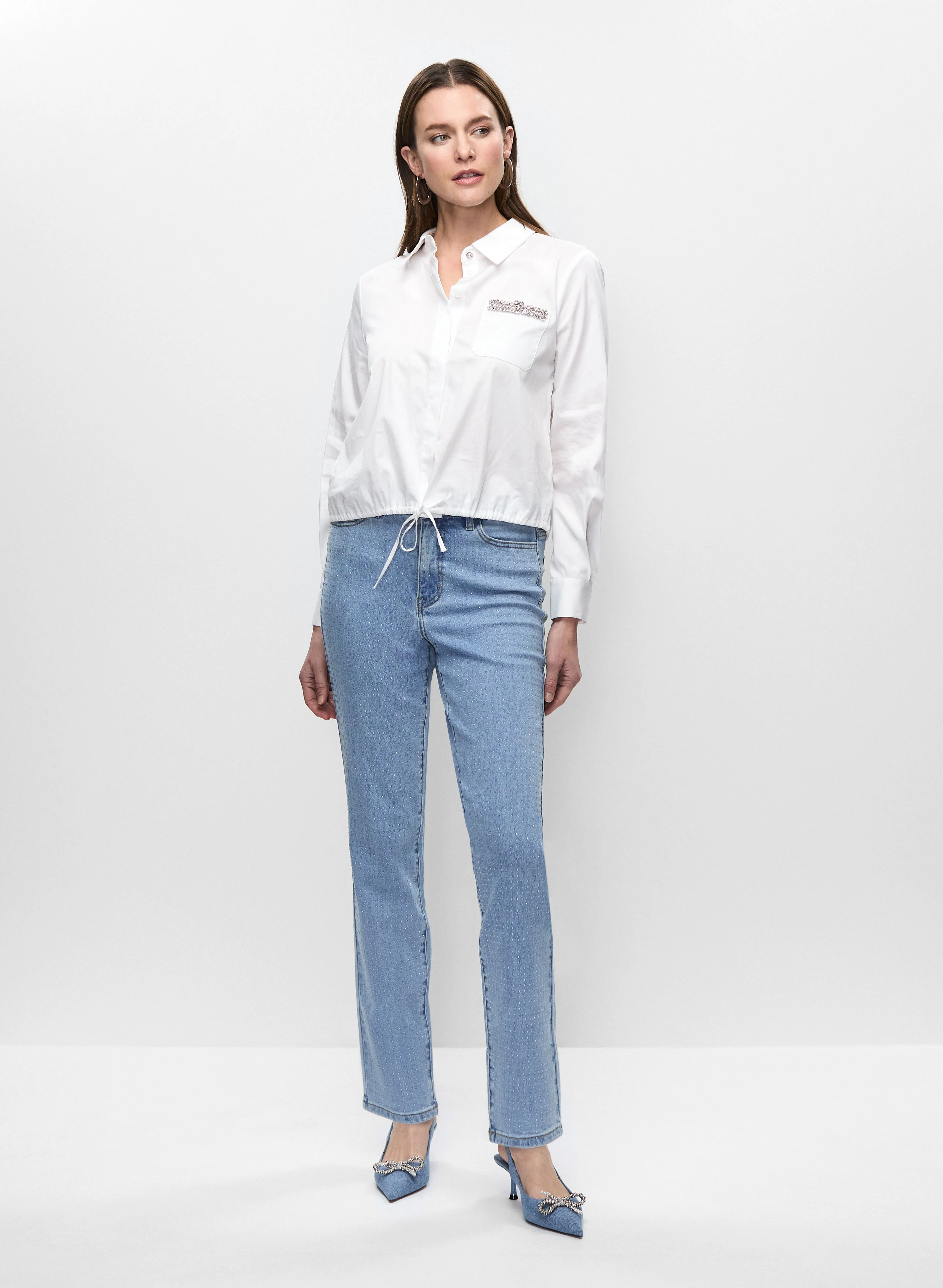 Rhinestone Detail Shirt & Straight Leg Jeans