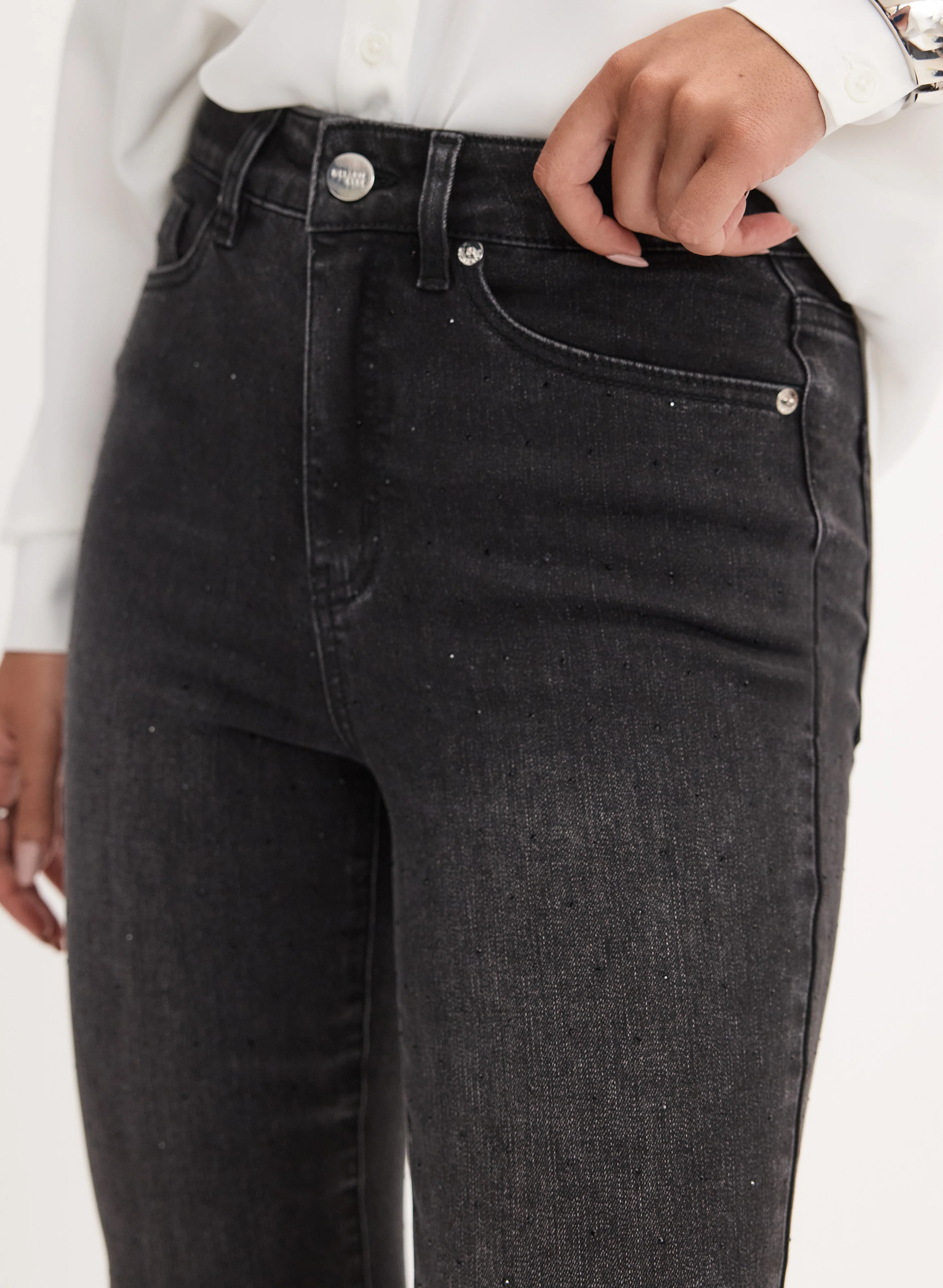 Rhinestone Detail Slim Leg Jeans - Image 2