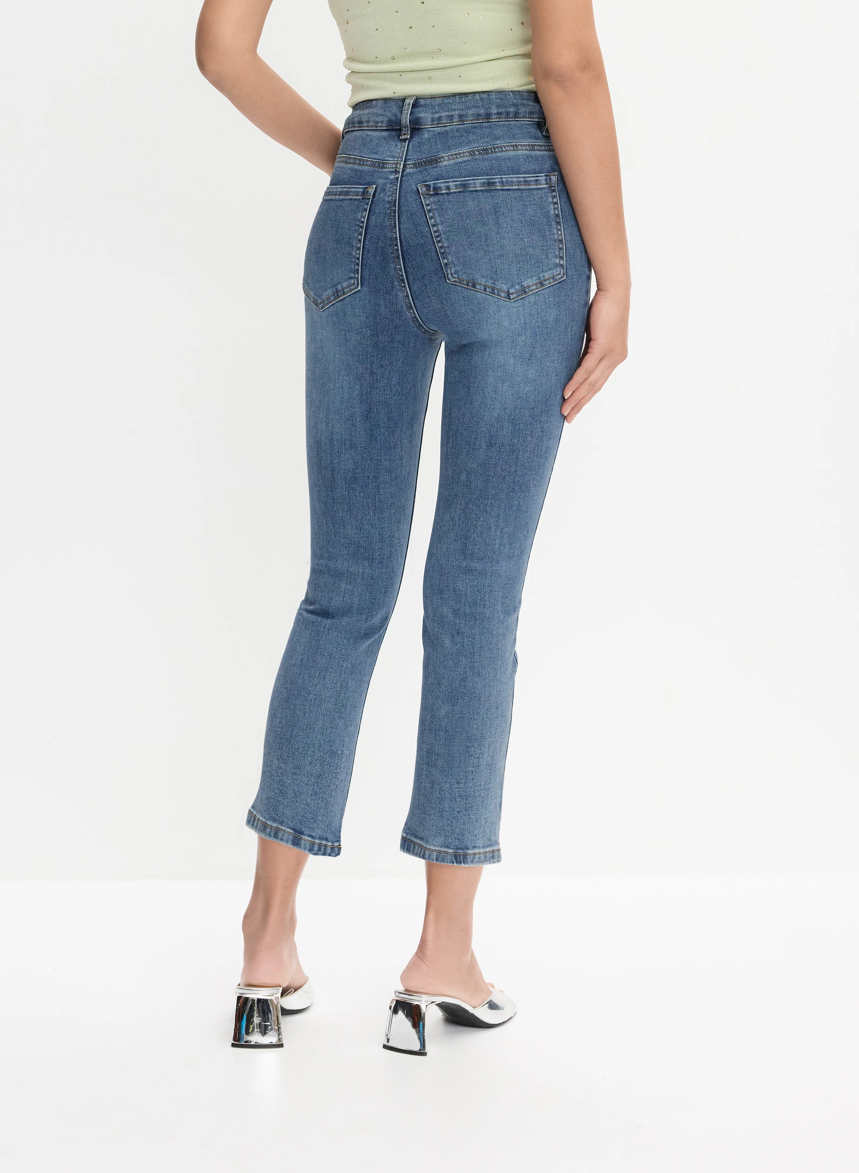 Rhinestone Star Embellished Denim Capris - Image 4
