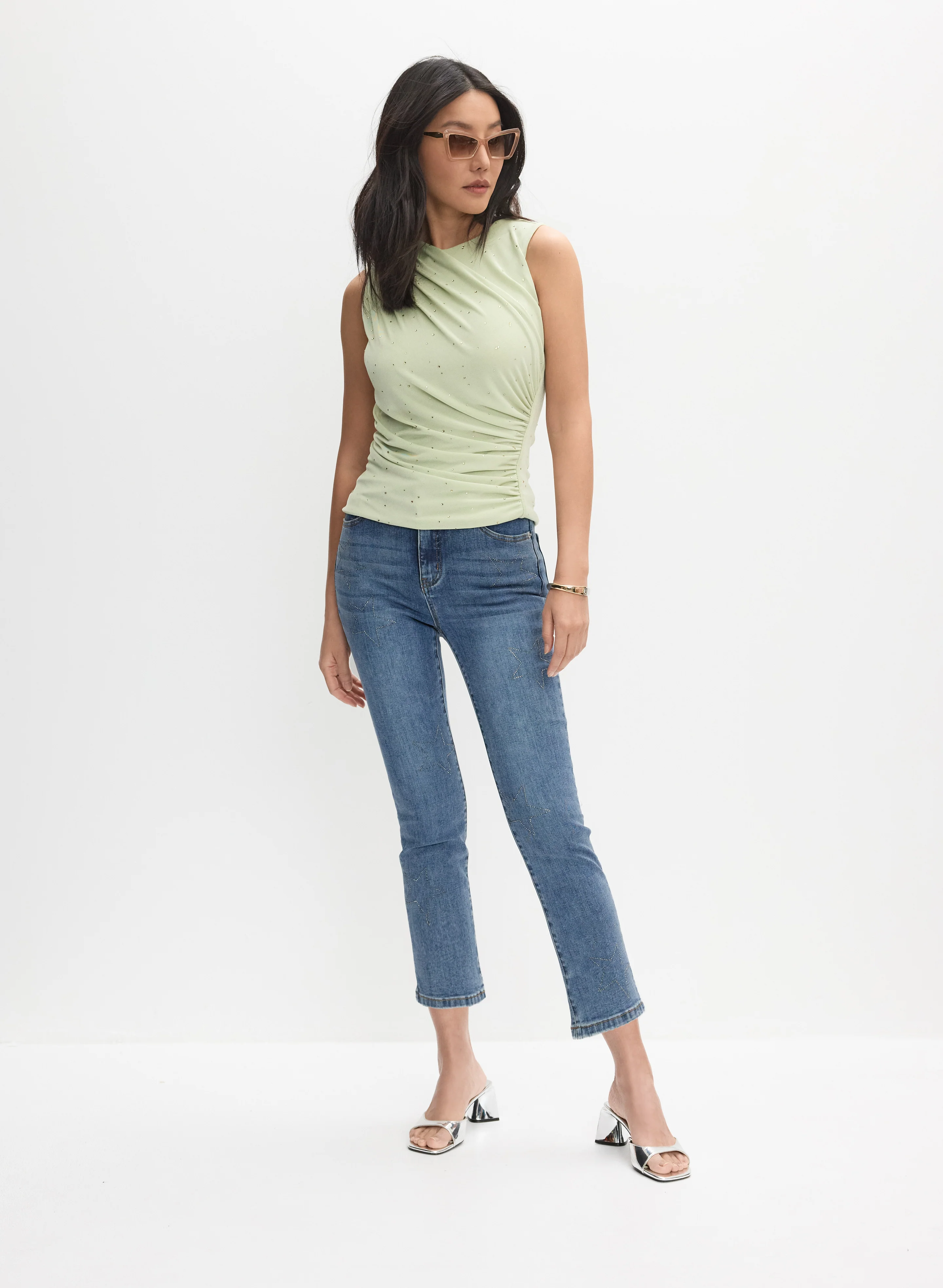Rhinestone Star Embellished Denim Capris - Image 5