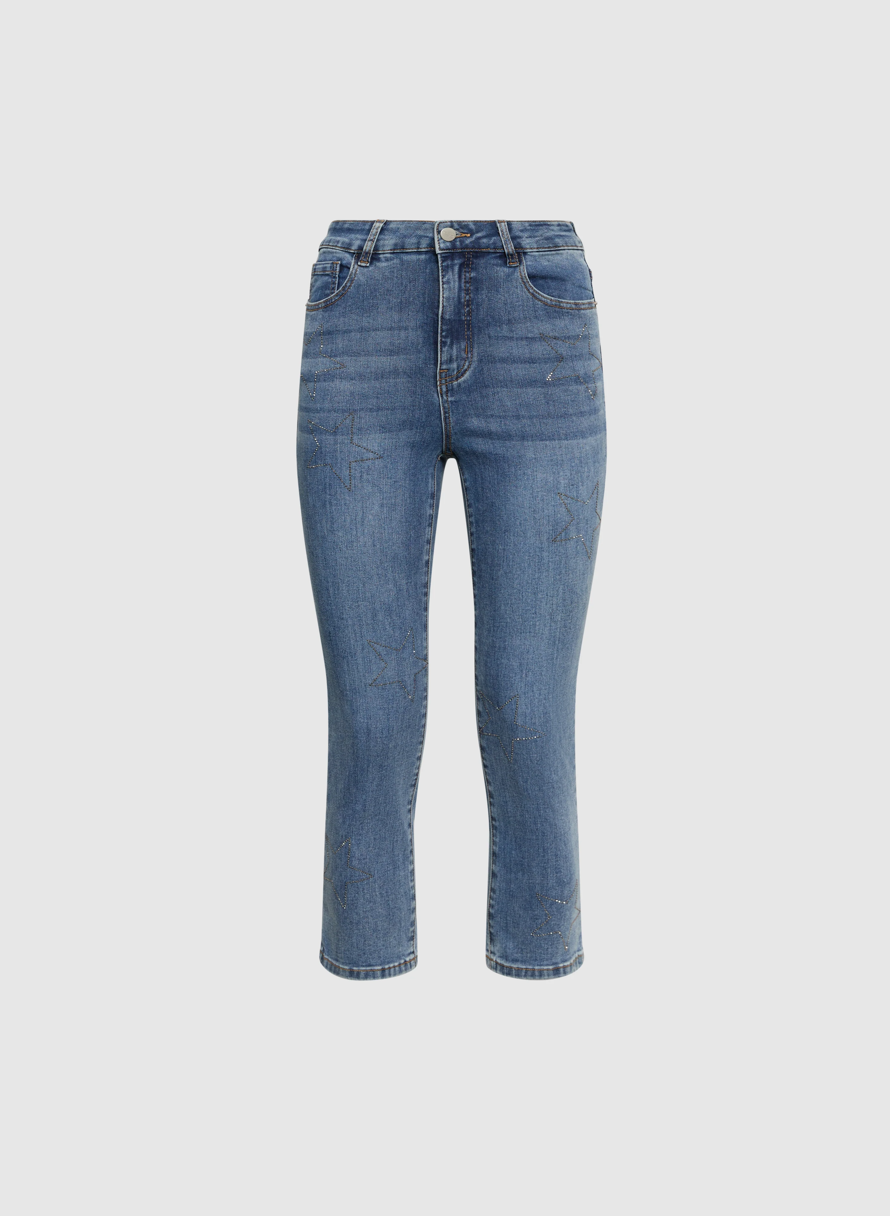 Rhinestone Star Embellished Denim Capris - Image 6