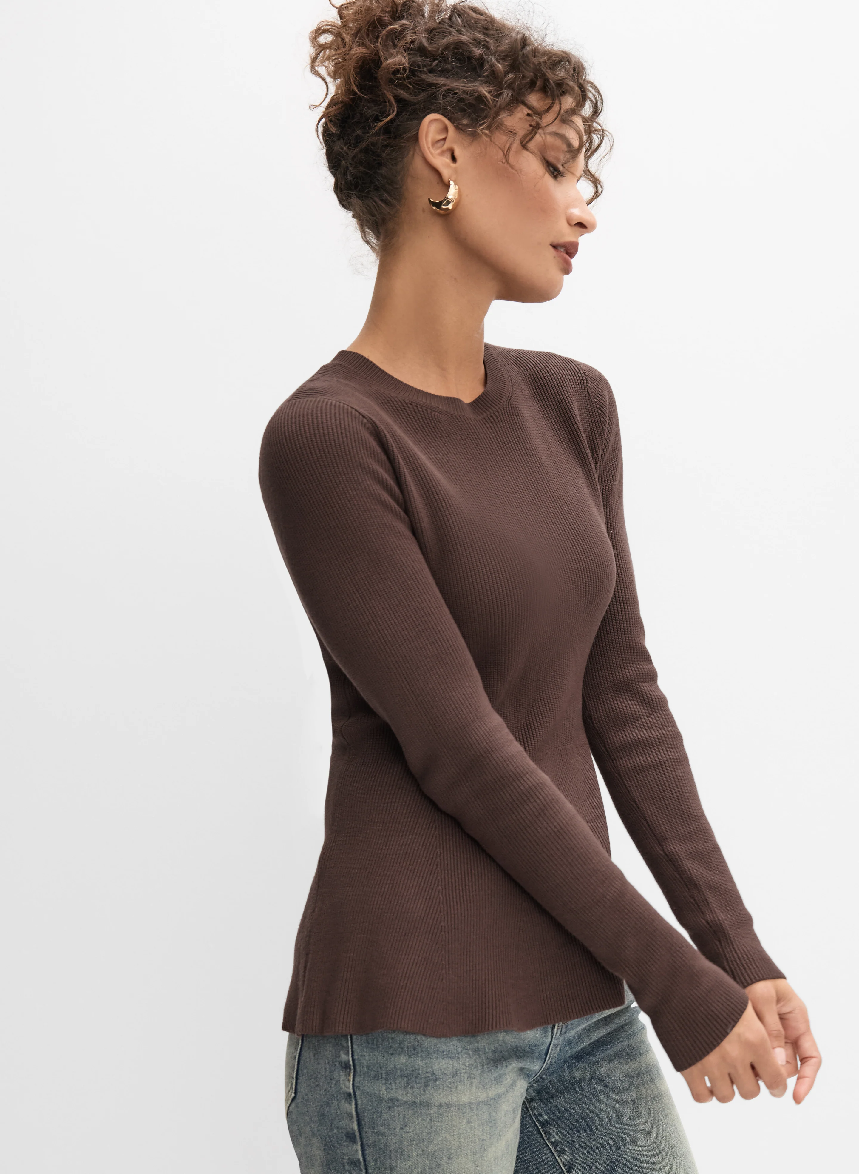 Rib Knit Peplum Sweater - Image 7