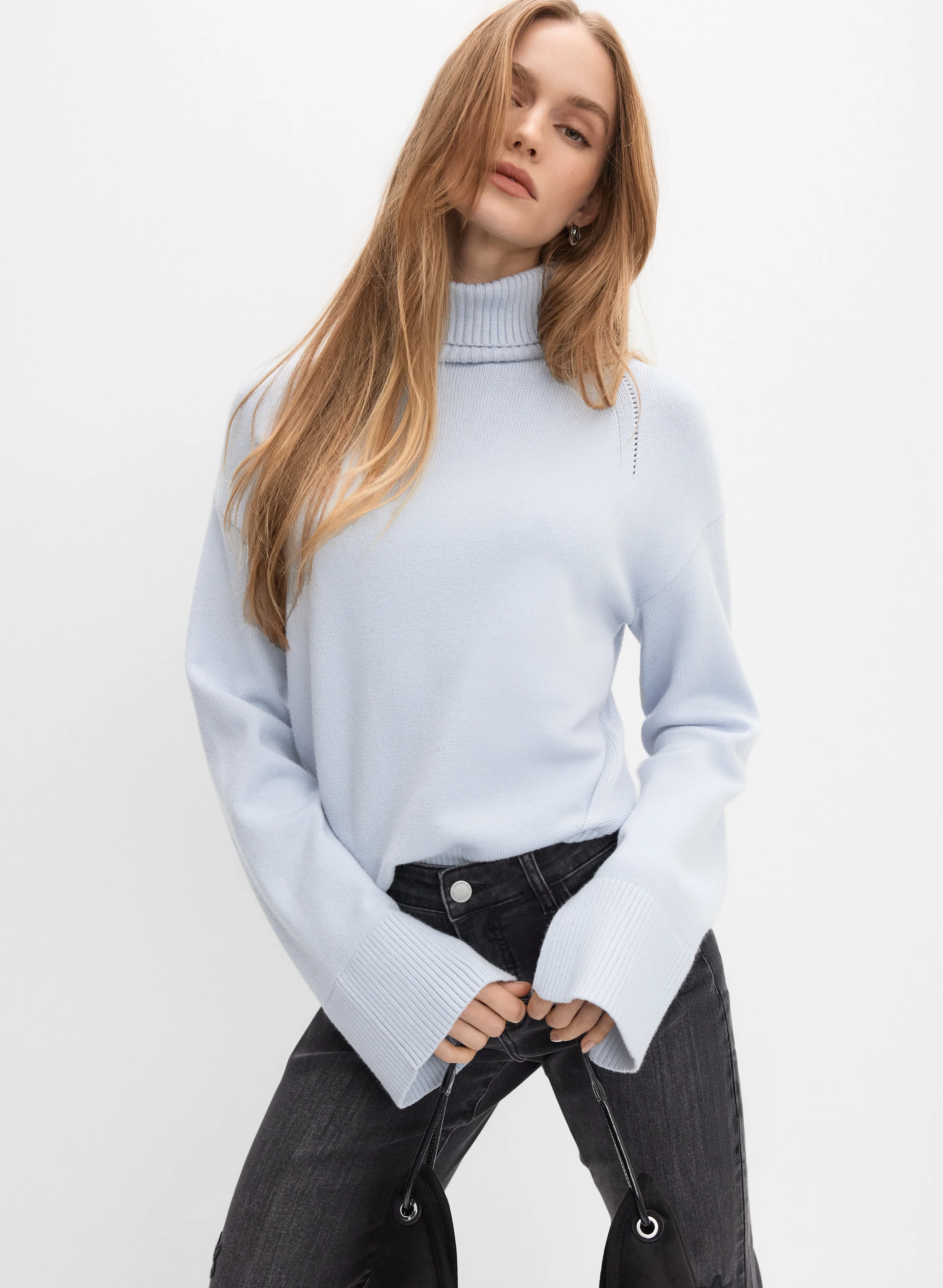 Ribbed Detail Turtleneck Sweater