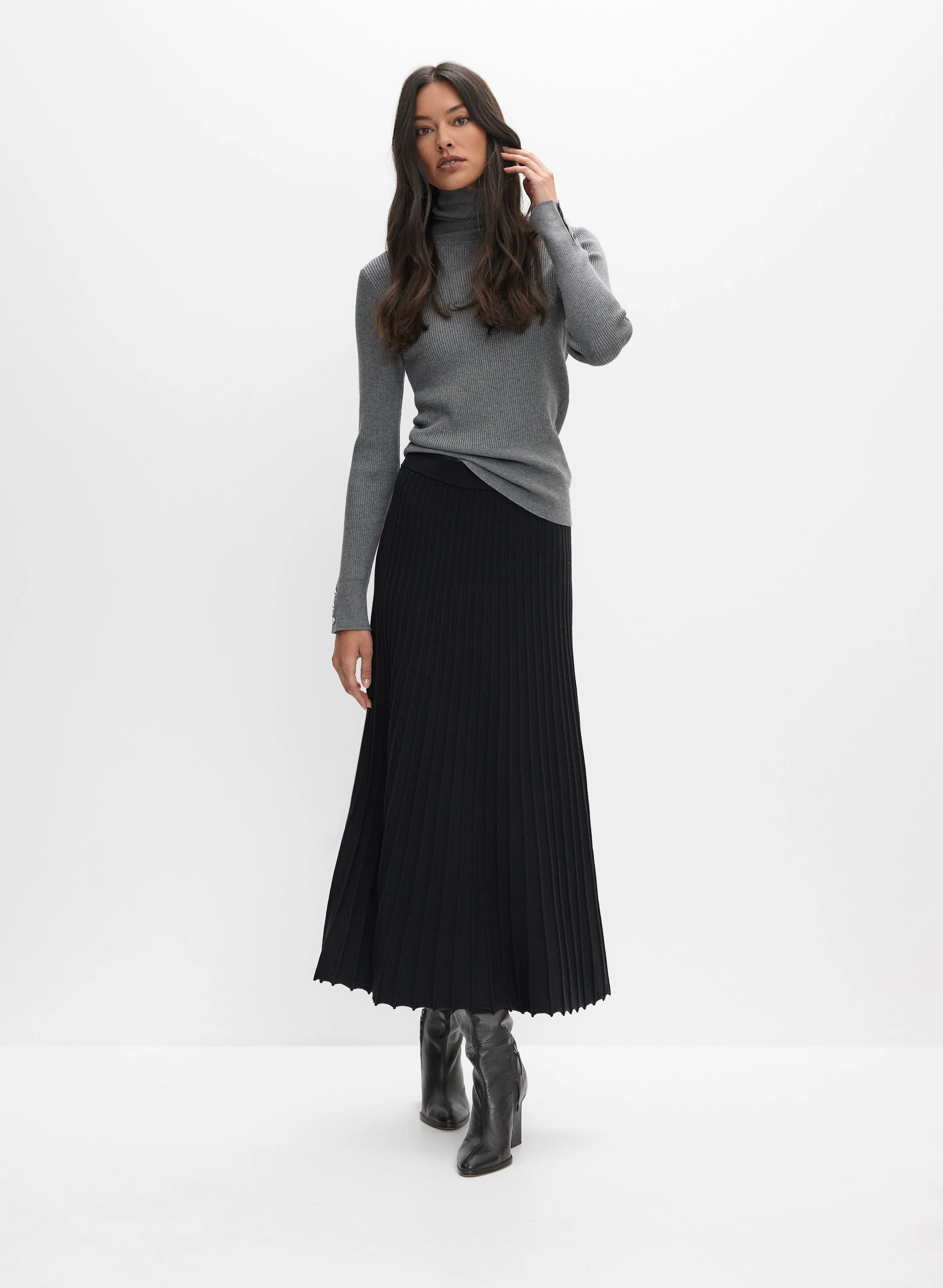 Ribbed Knit A-Line Skirt - Image 3