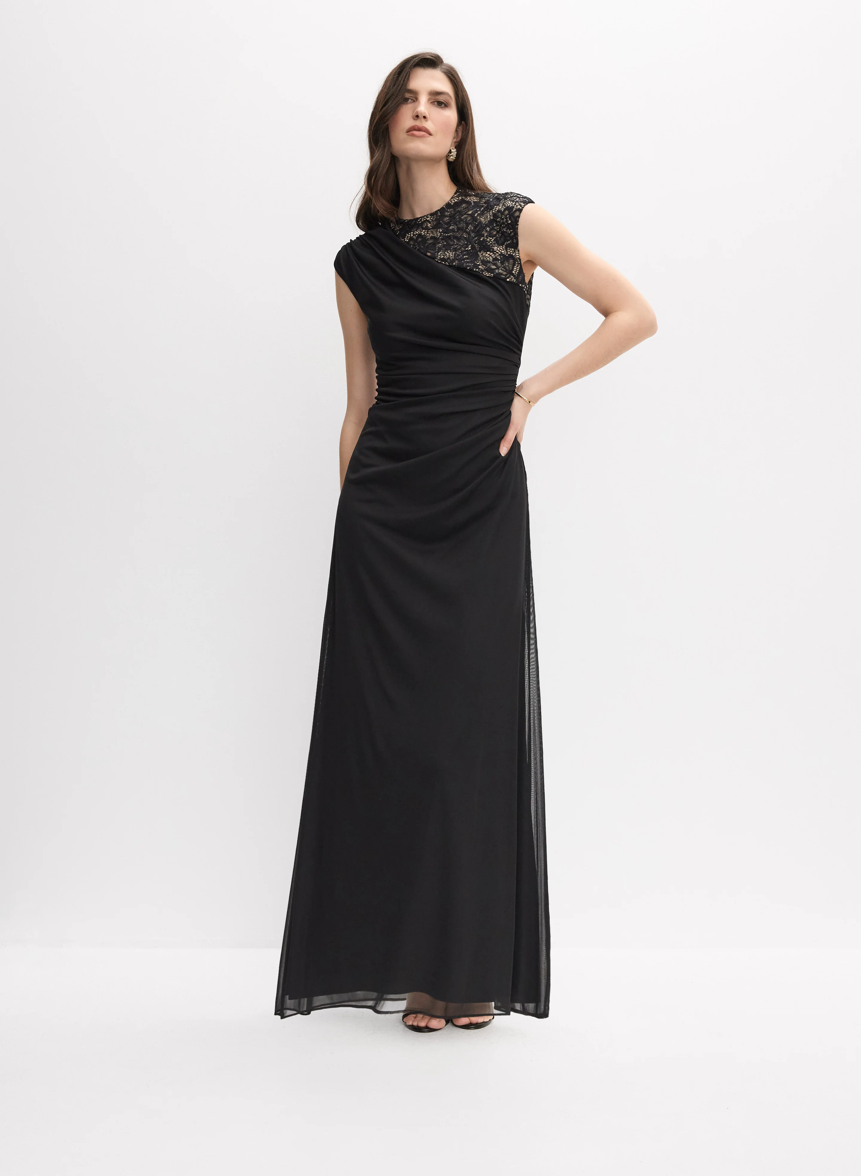 Ruched Lace Detail Dress