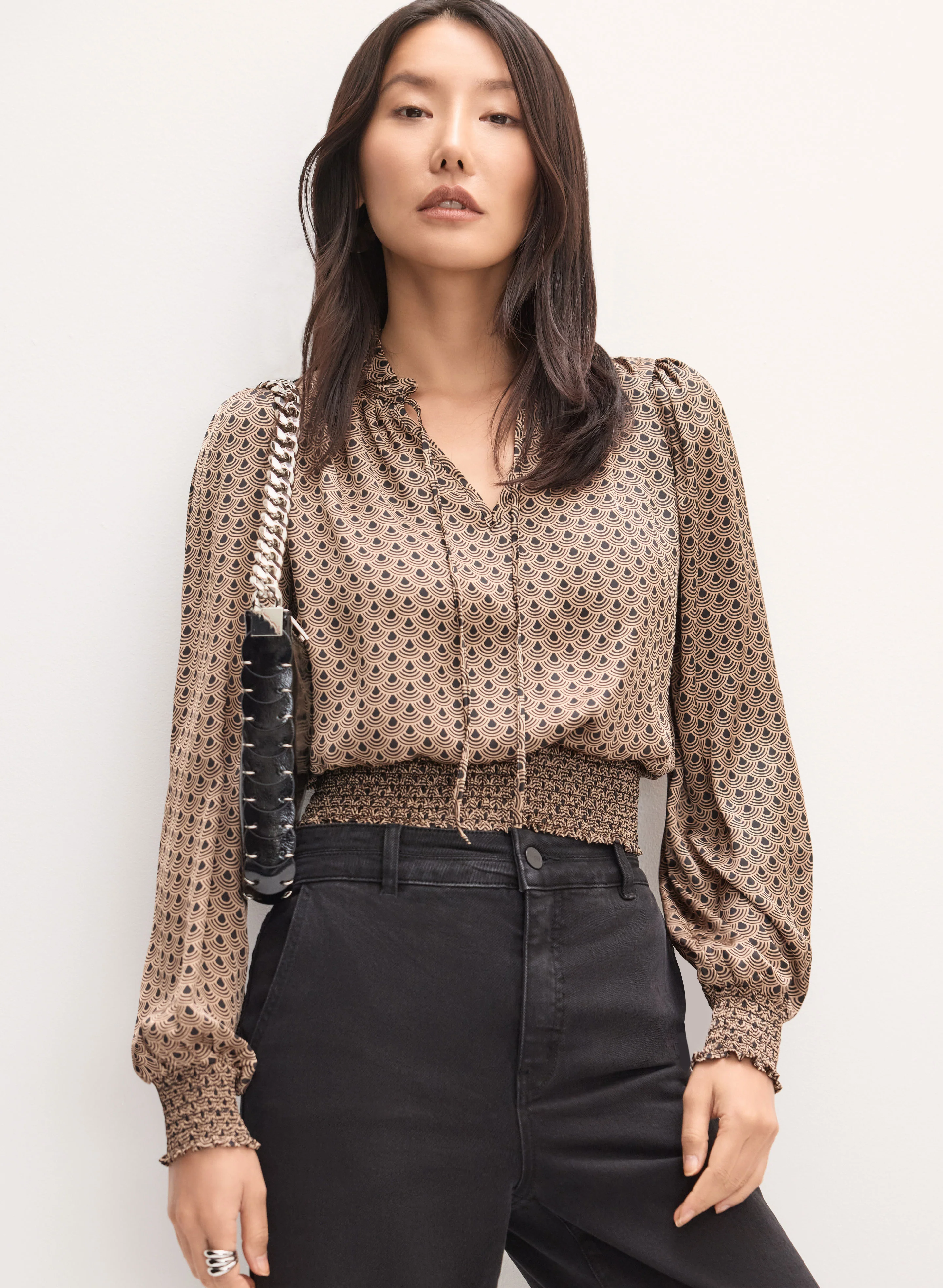 Satin Art Deco Fan Motif Blouse - Image 2