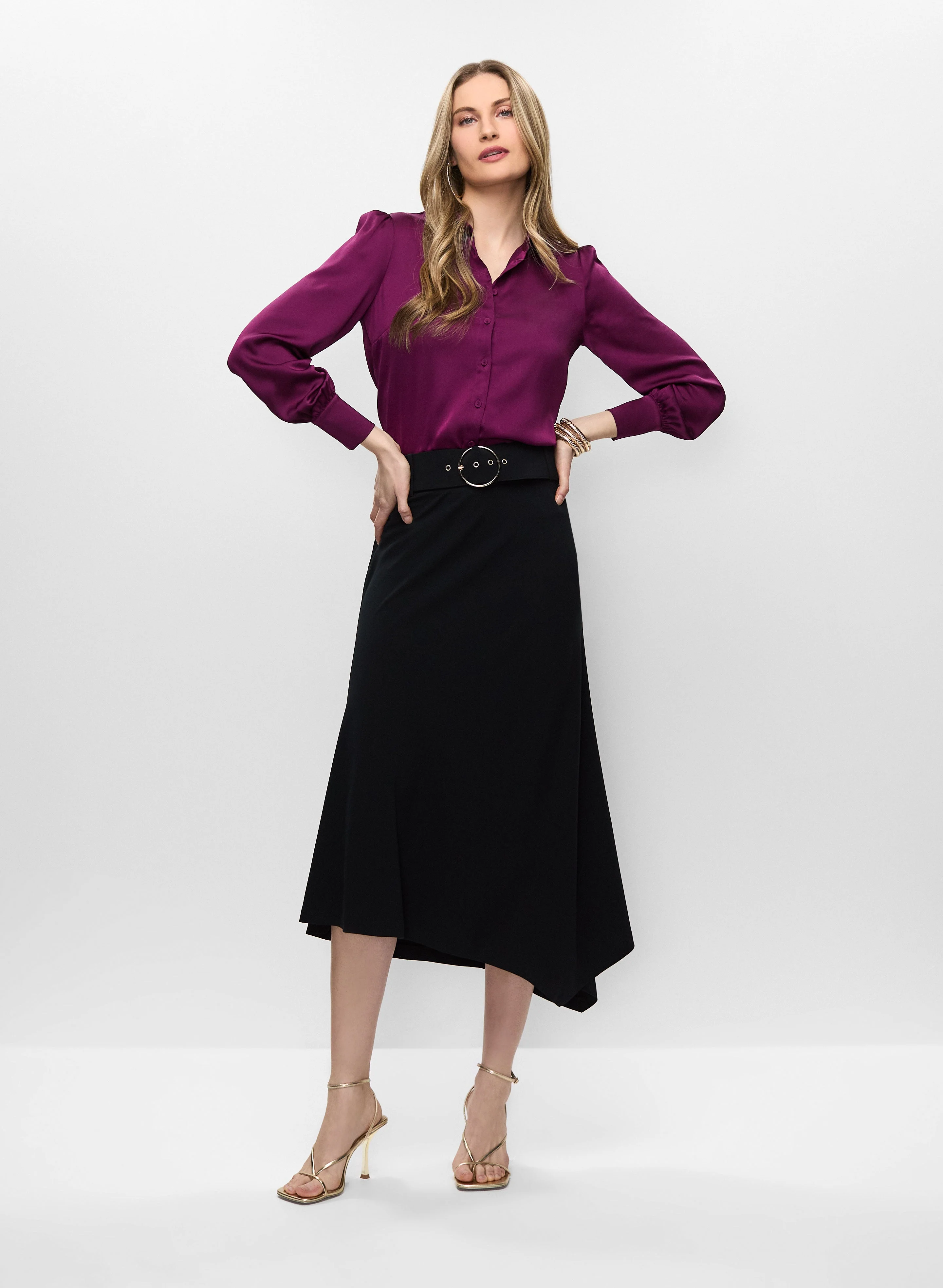 Satin Blouse & Asymmetrical Skirt