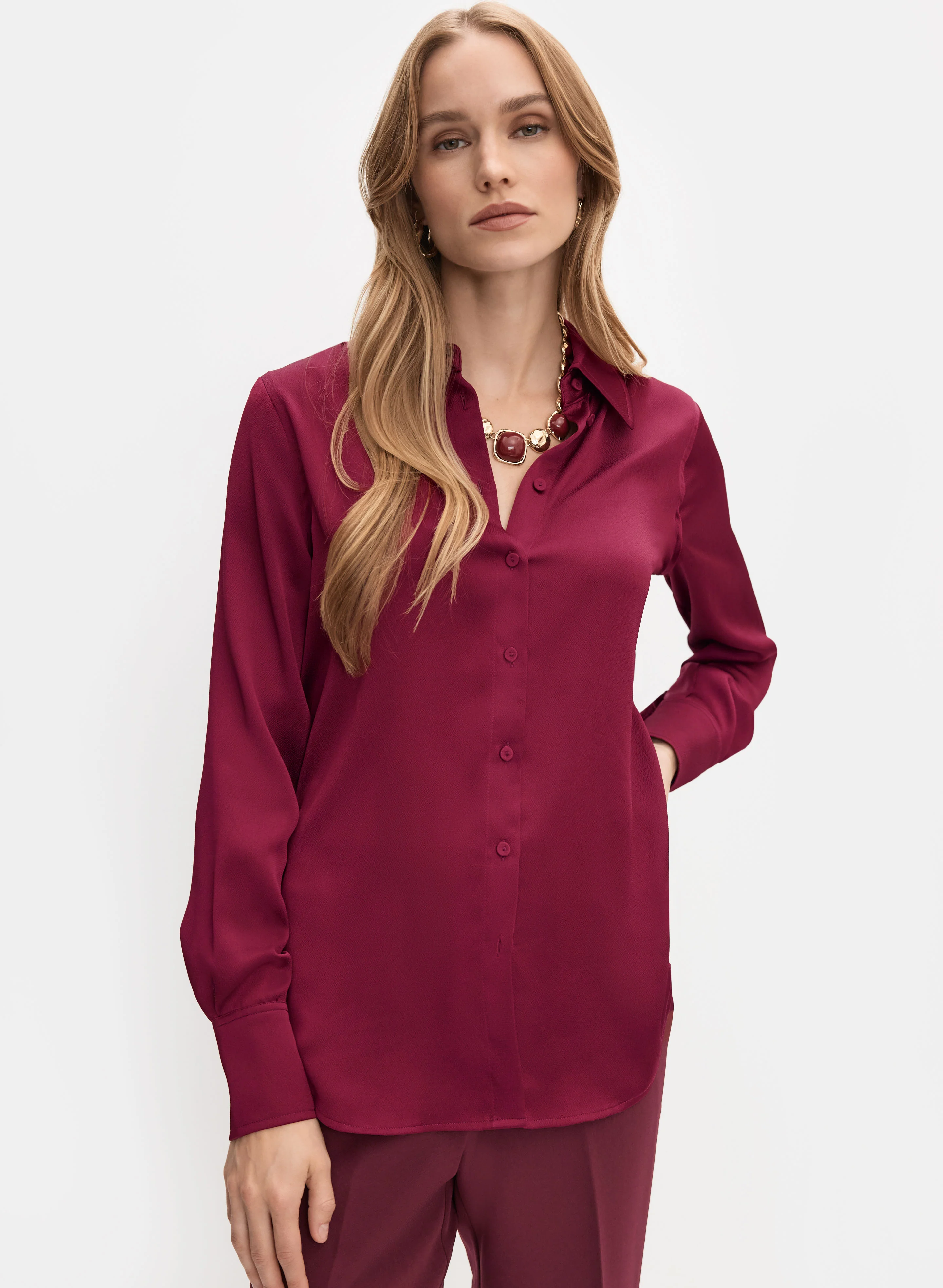 Satin Button-Down Blouse - Image 8