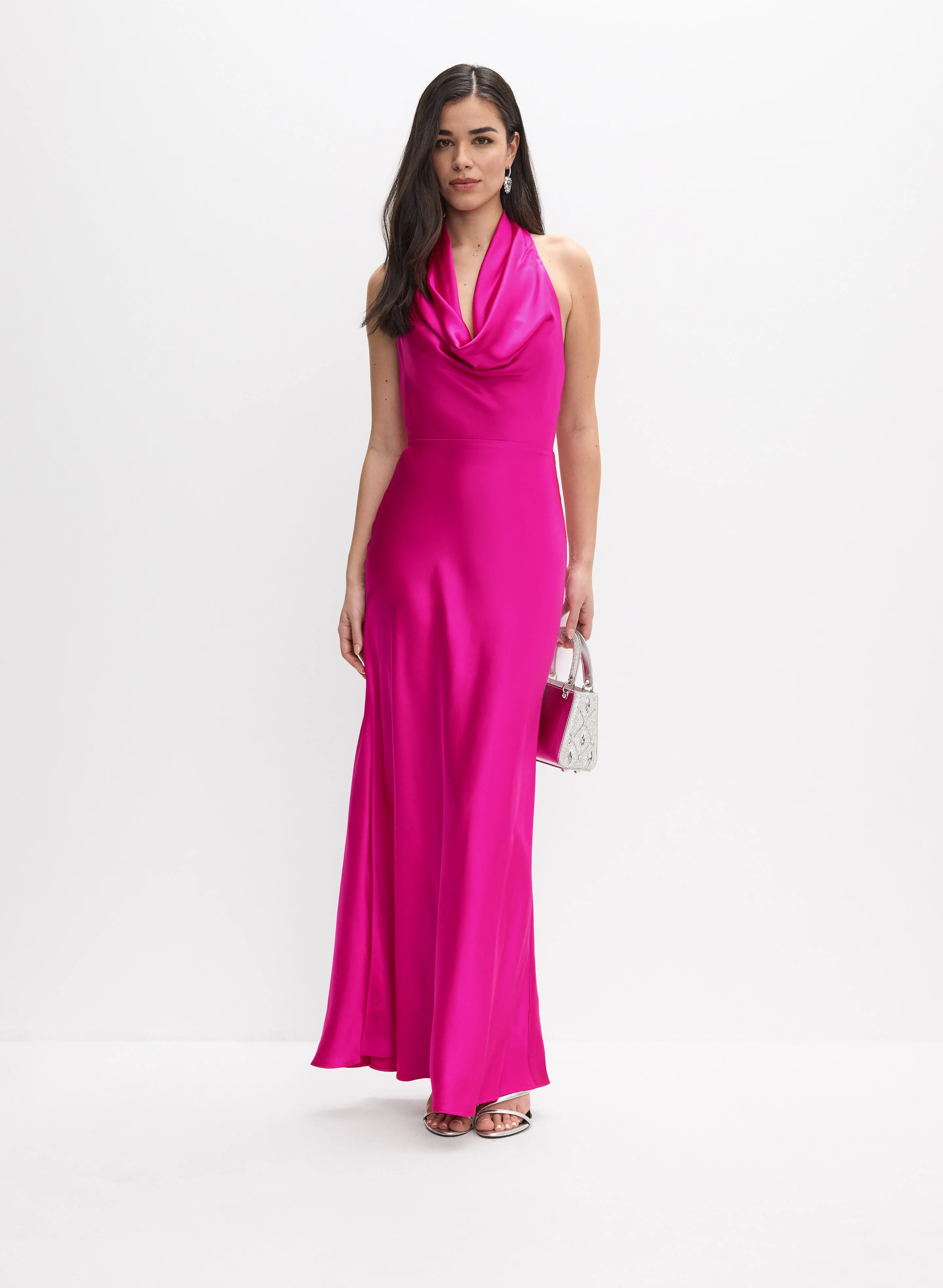 Satin Cowl Neck Dress