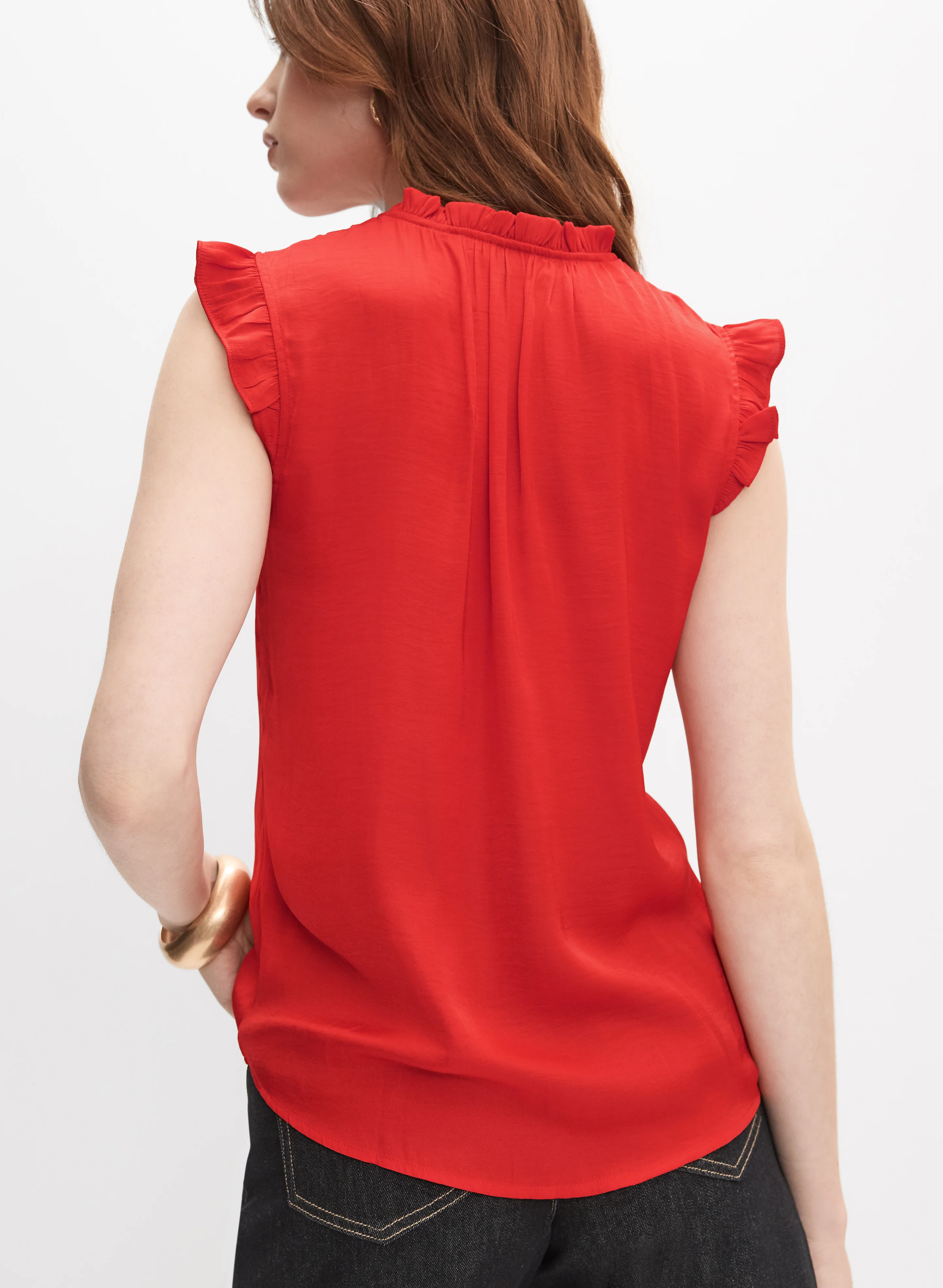 Satin Ruffle Shoulder Blouse - Image 5