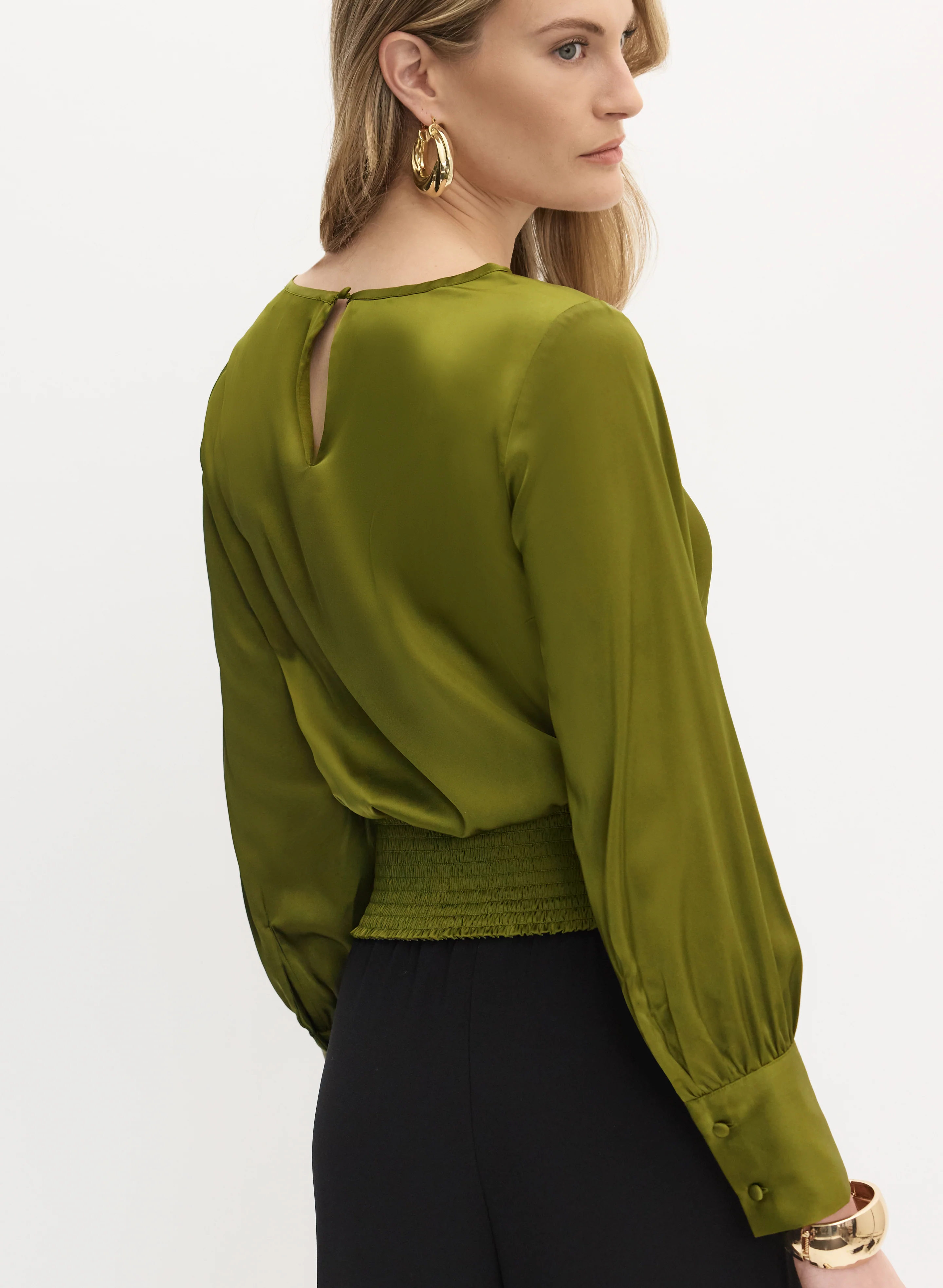 Satin Smocked Waist Blouse - Image 4