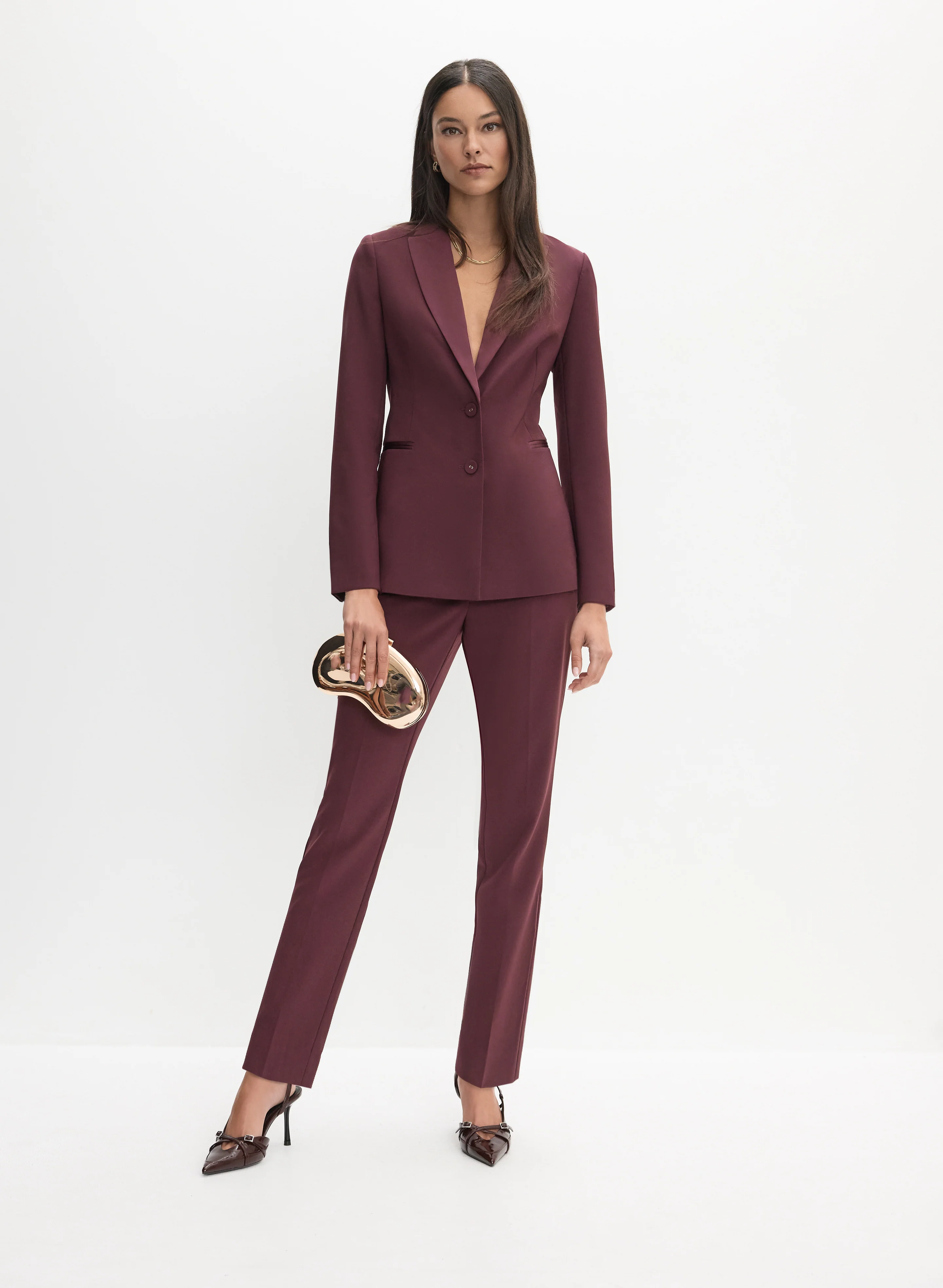 Satin Trim Tuxedo Jacket & Juliette Straight-Leg Tuxedo Pants