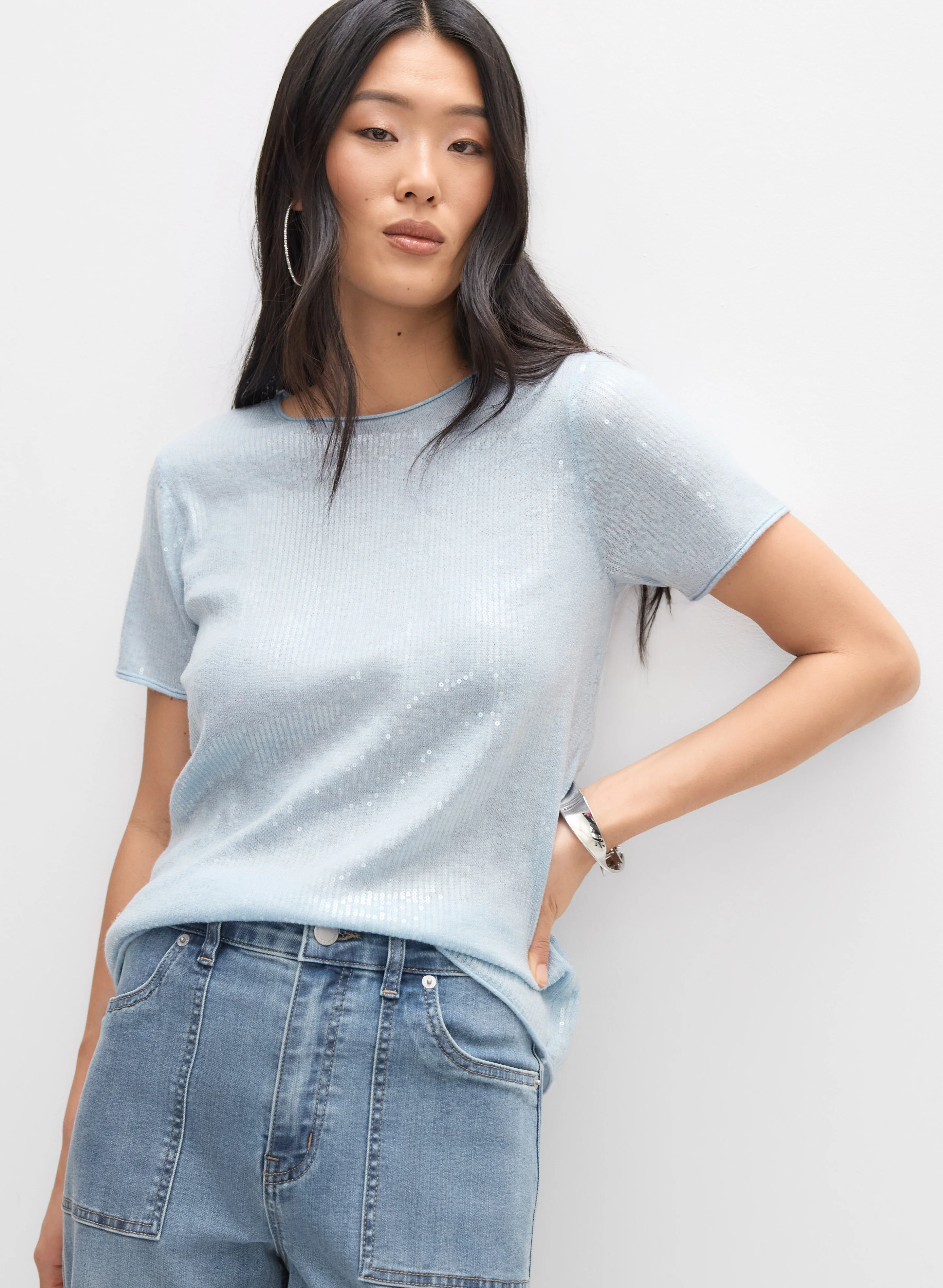 Sequin Crew Neck Pullover