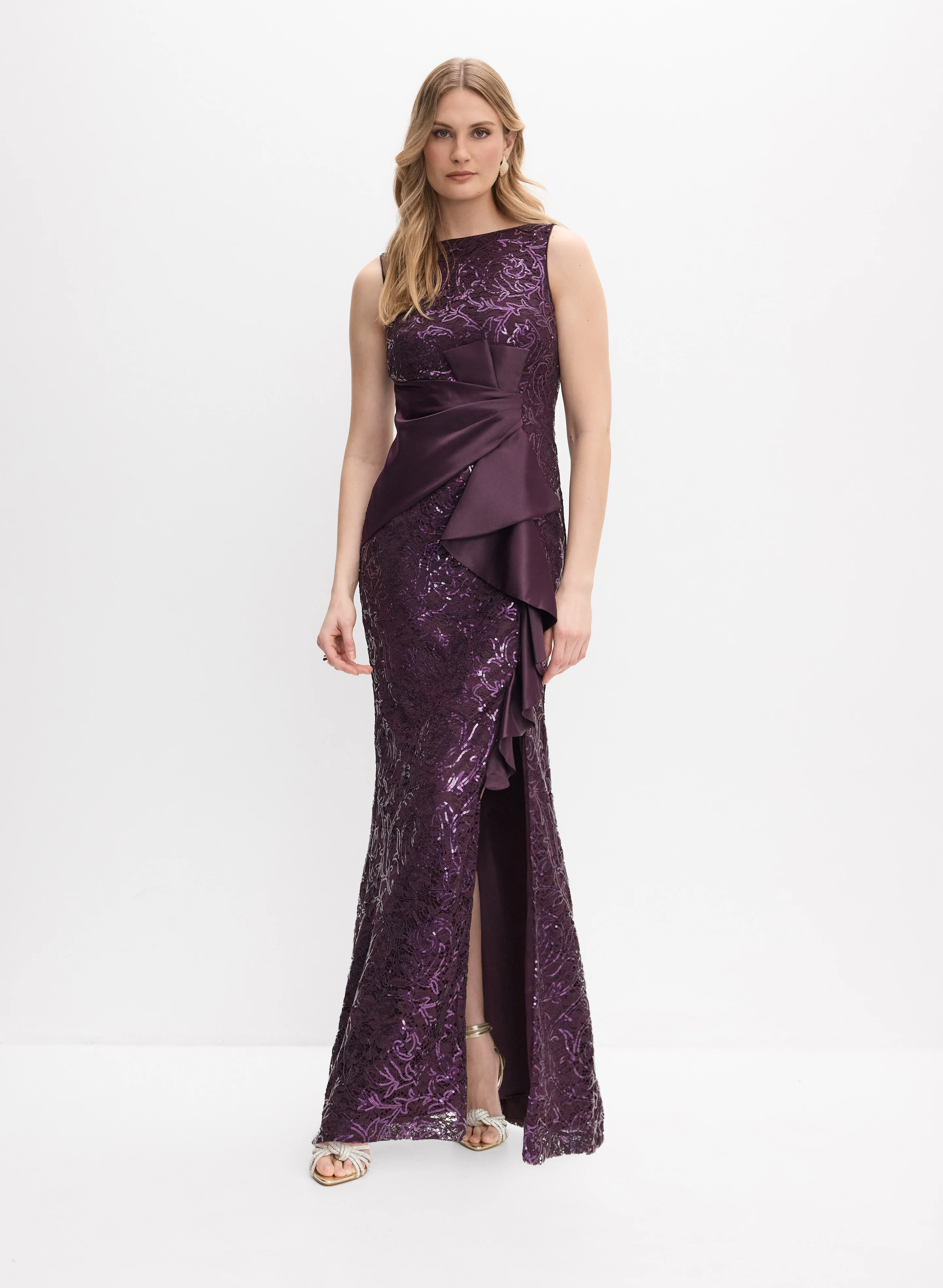 Sequin Ruffle Detail Gown
