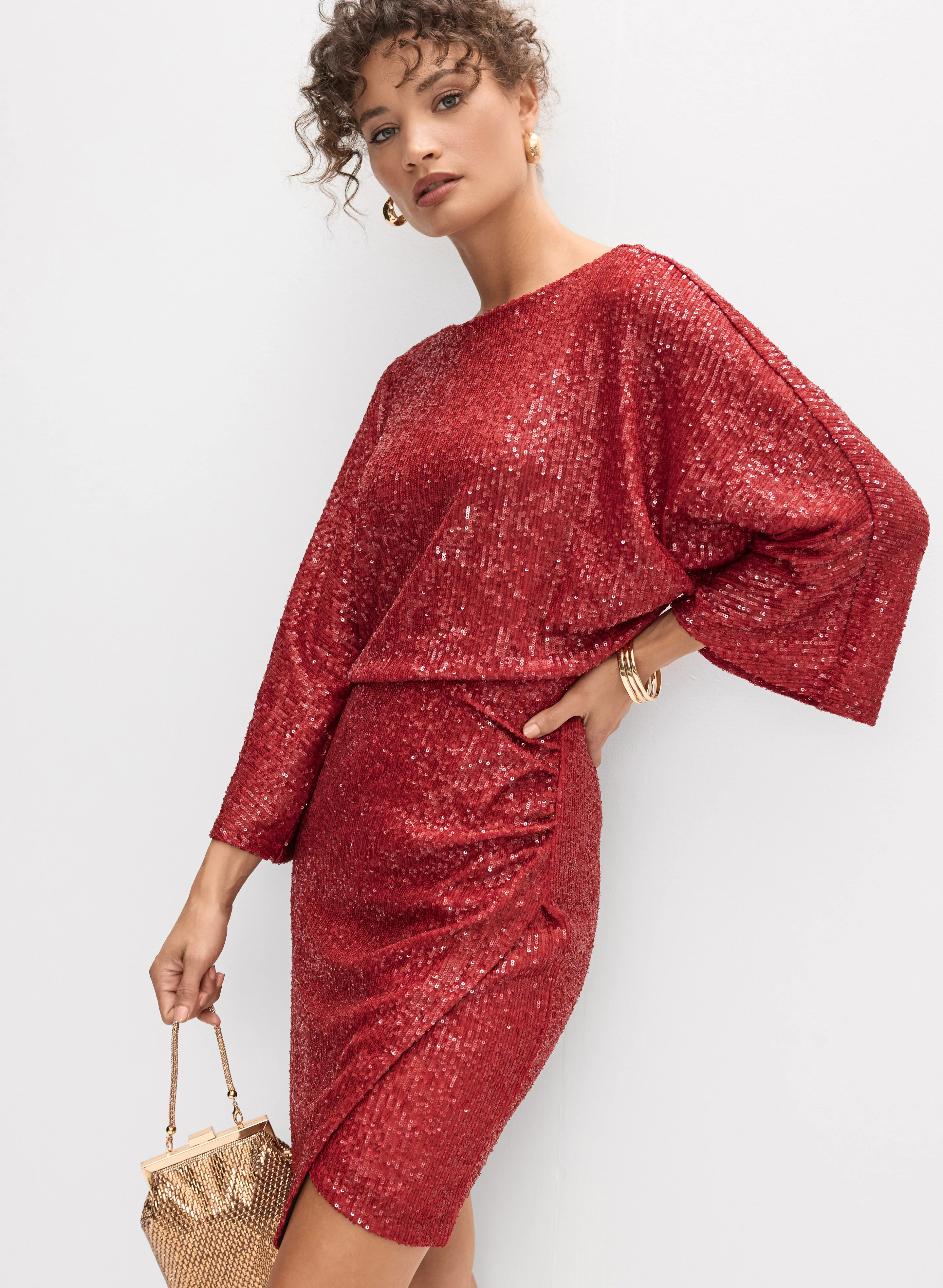 Sequined Flare Sleeve Dress - Image 8
