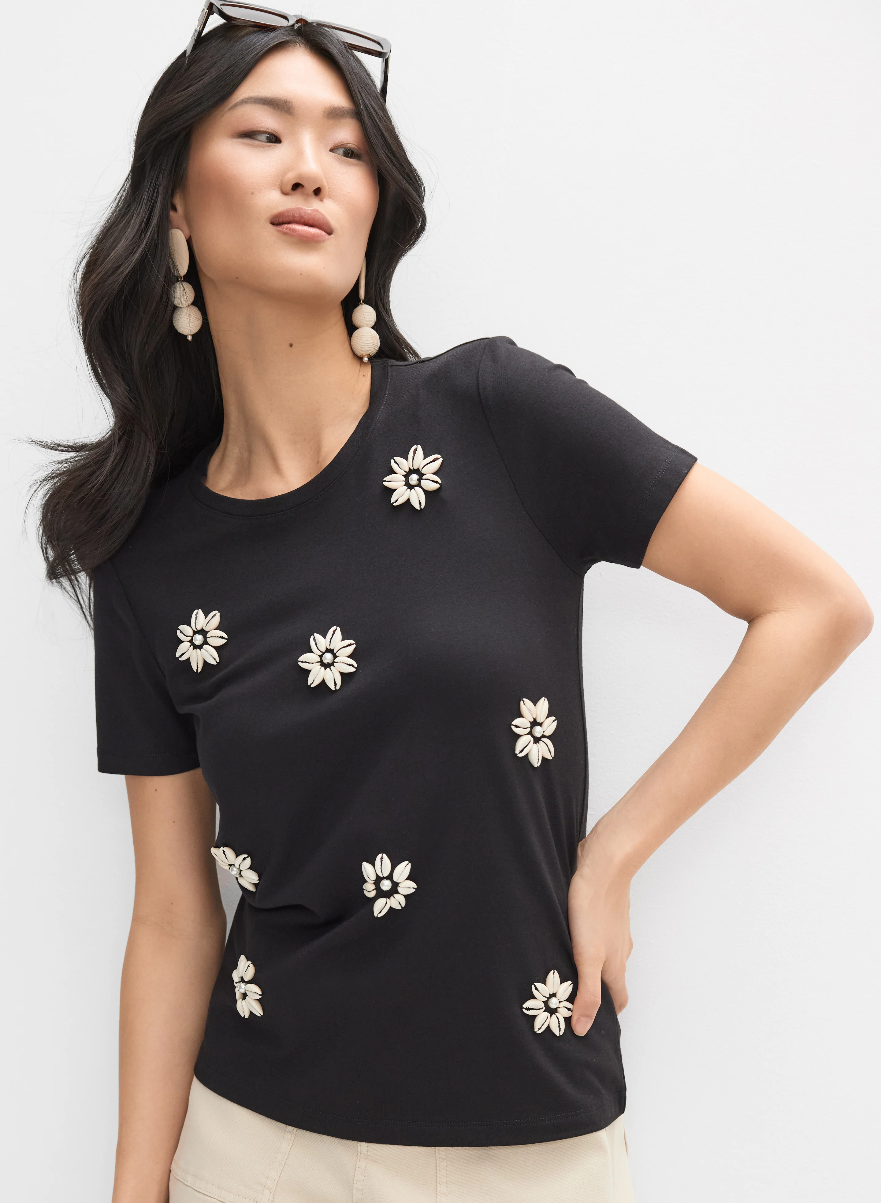 Shell Detail Cotton-Modal T-Shirt - Image 5