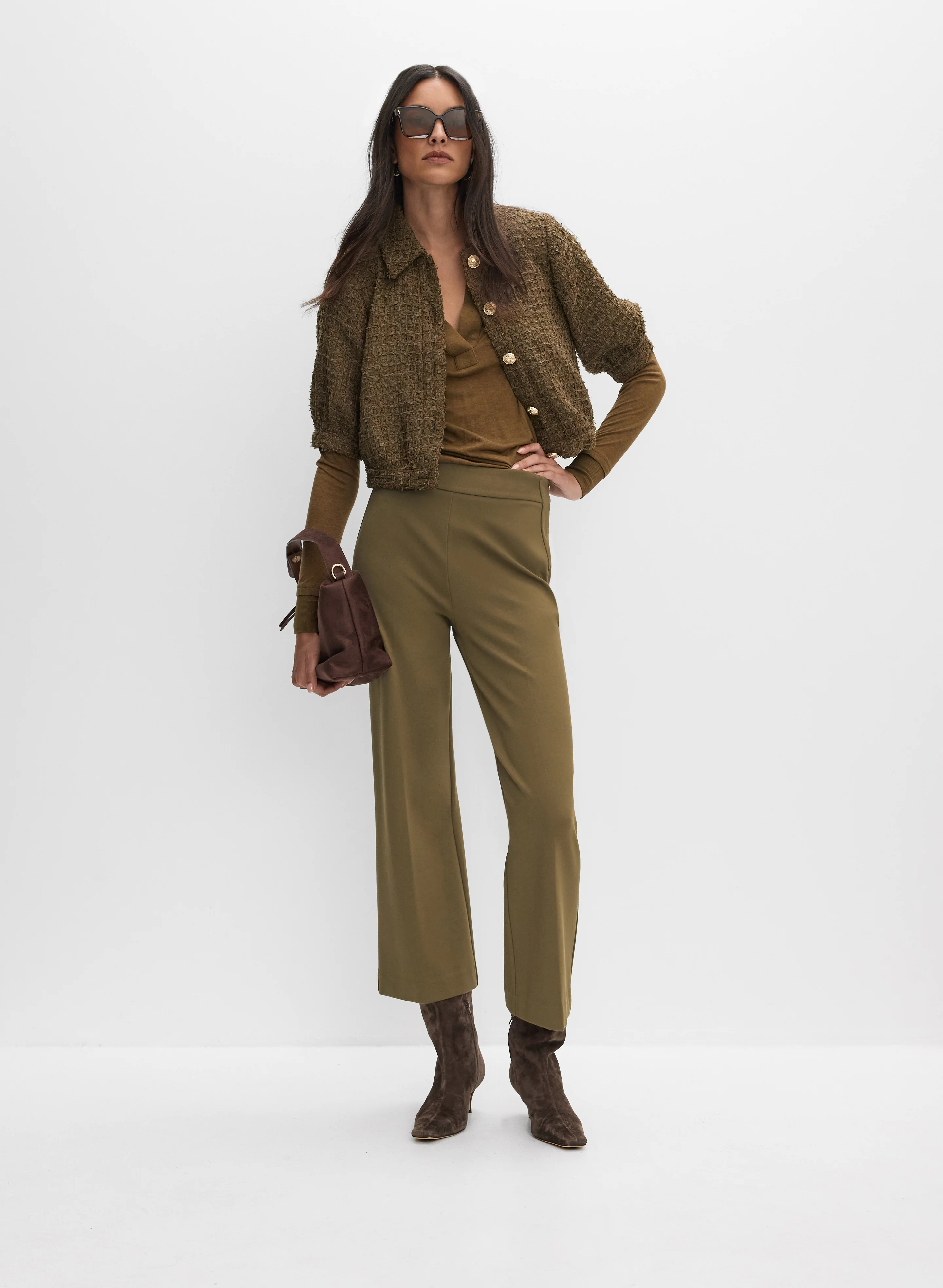 Short Boucle Jacket & Pull-On Culotte Pants