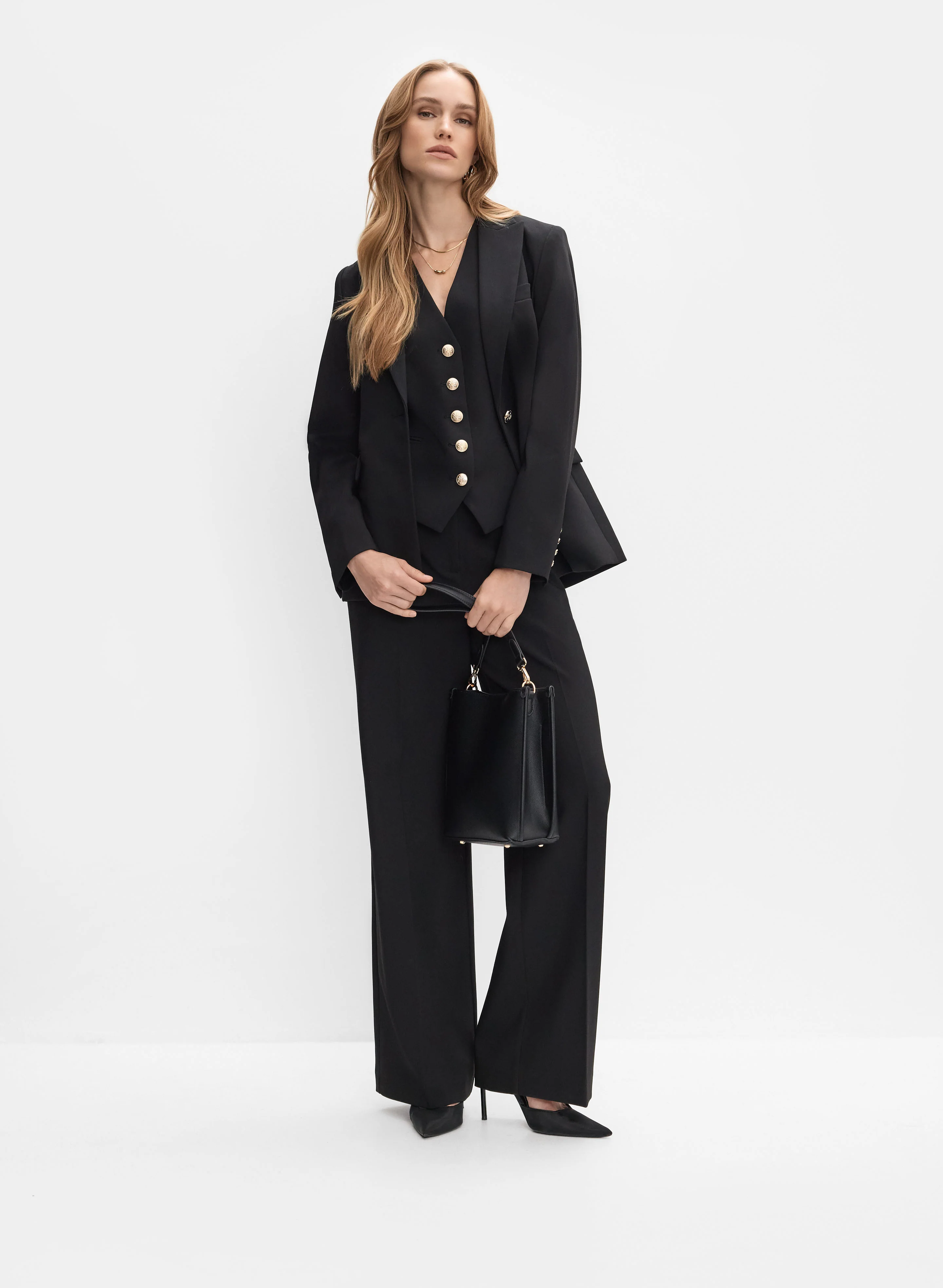 Single-Button Blazer & Soho Wide-Leg Pants