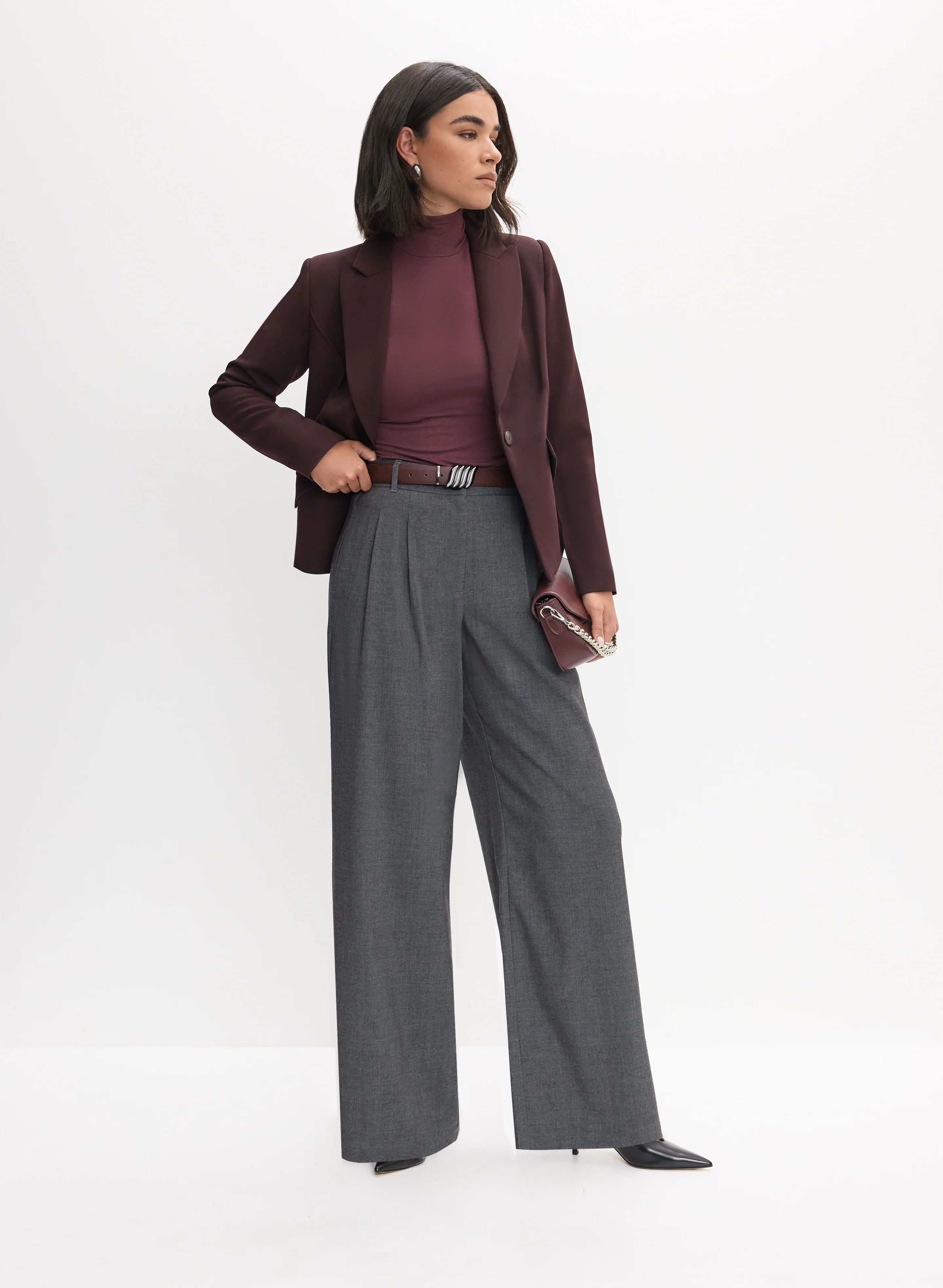 Single-Button Blazer & Wide Leg Pants