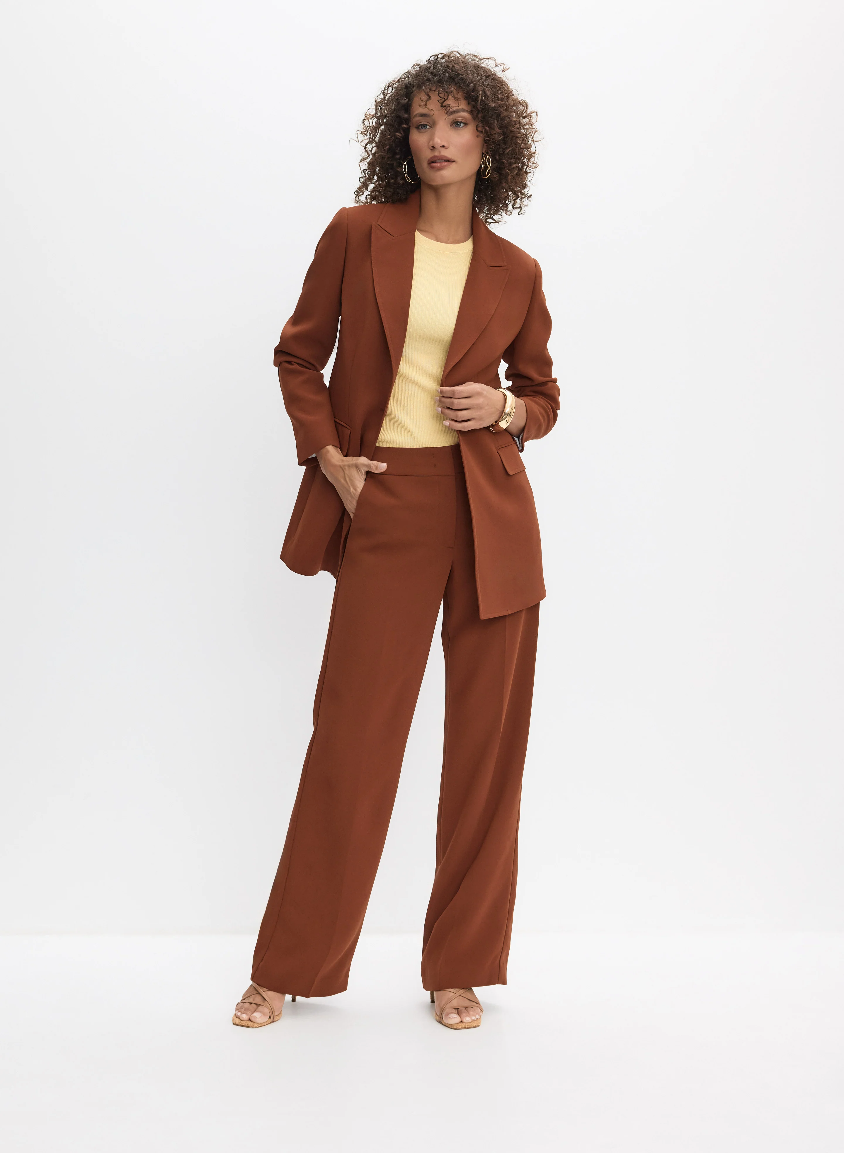 Single-Button Midi Jacket & Soho Wide-Leg Pants