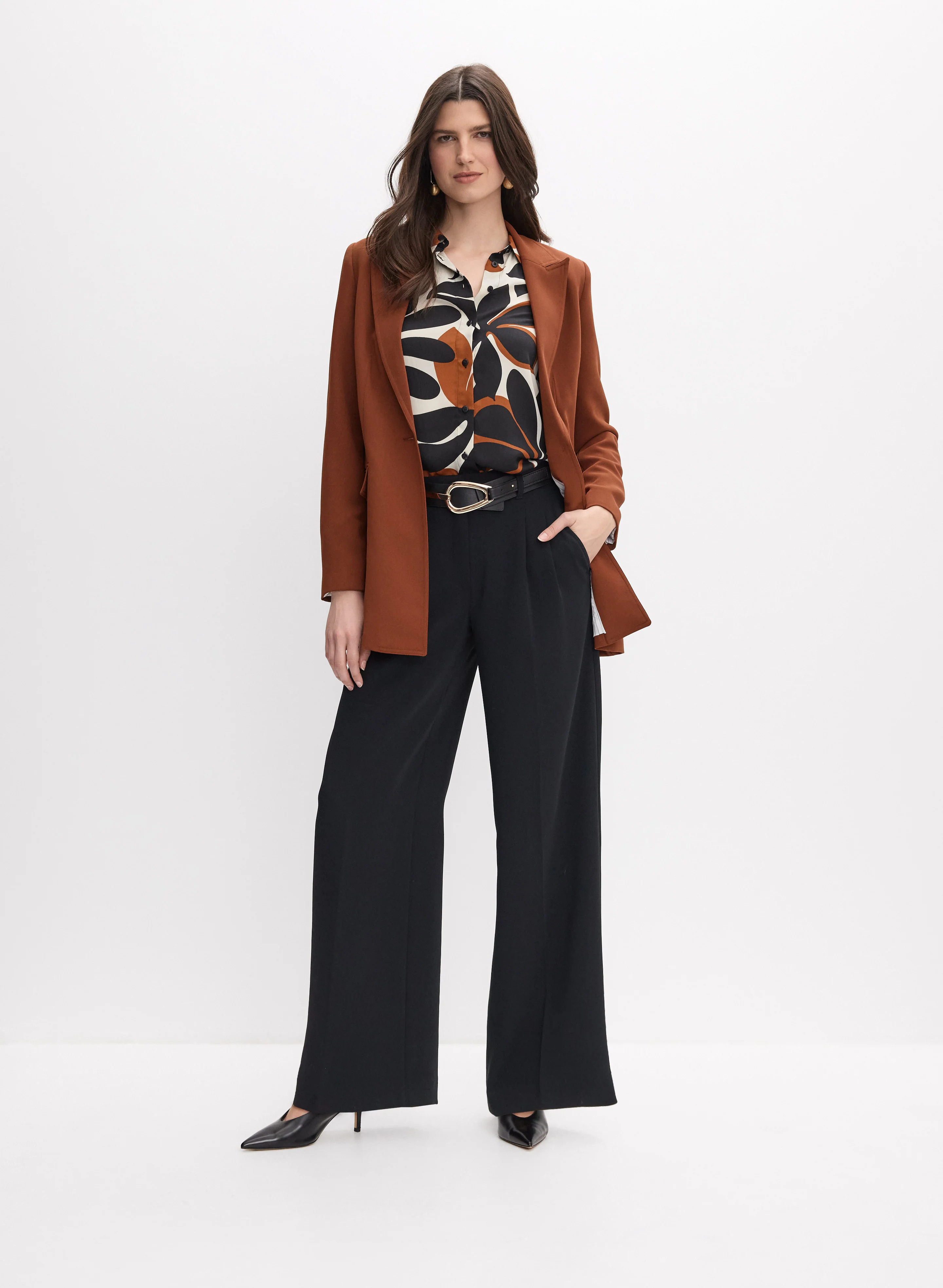 Single-Button Midi Jacket & Soho Wide-Leg Pants