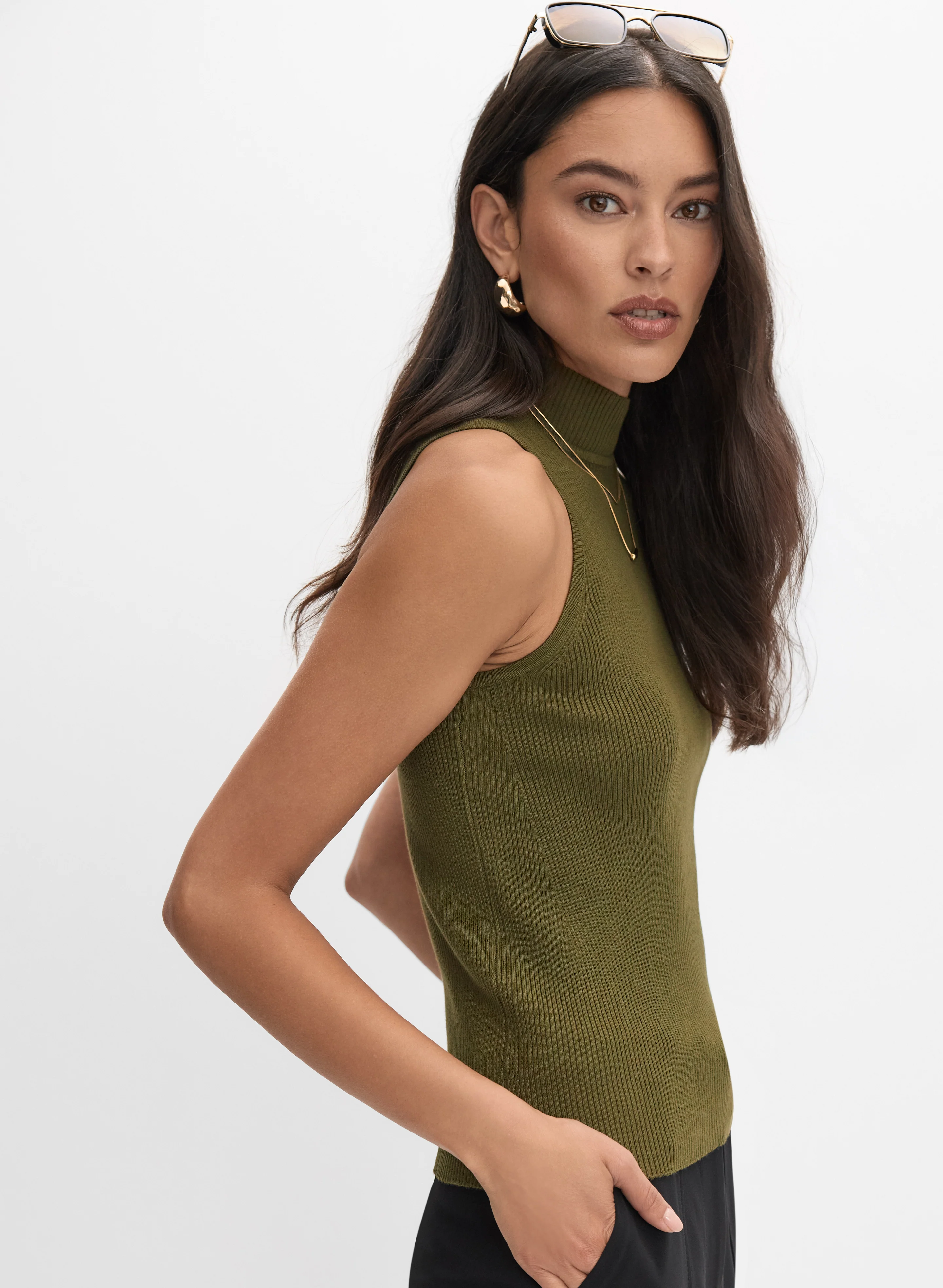 Sleeveless Mock Neck Sweater