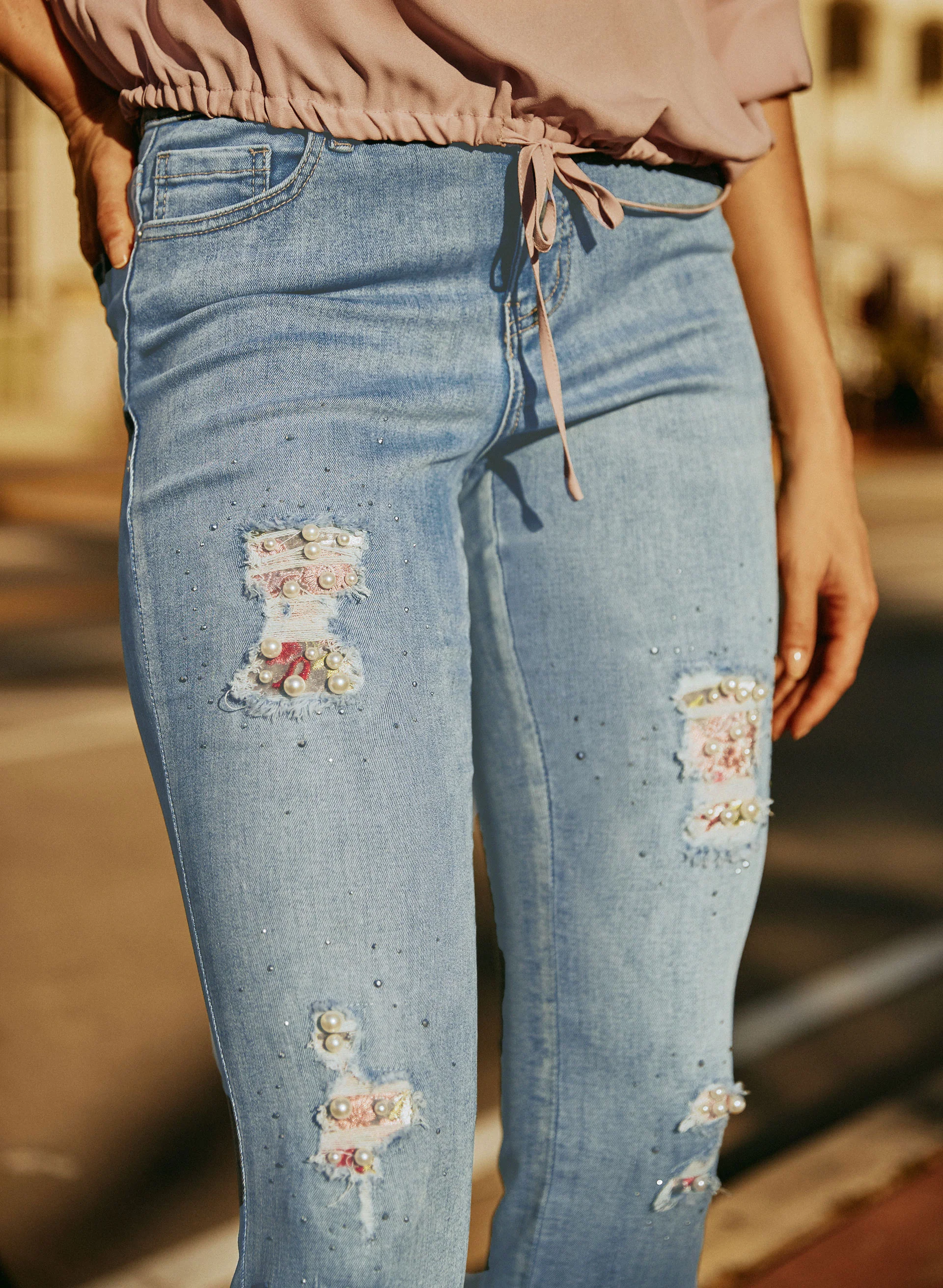 Slim Leg Embellished Jeans - Image 4