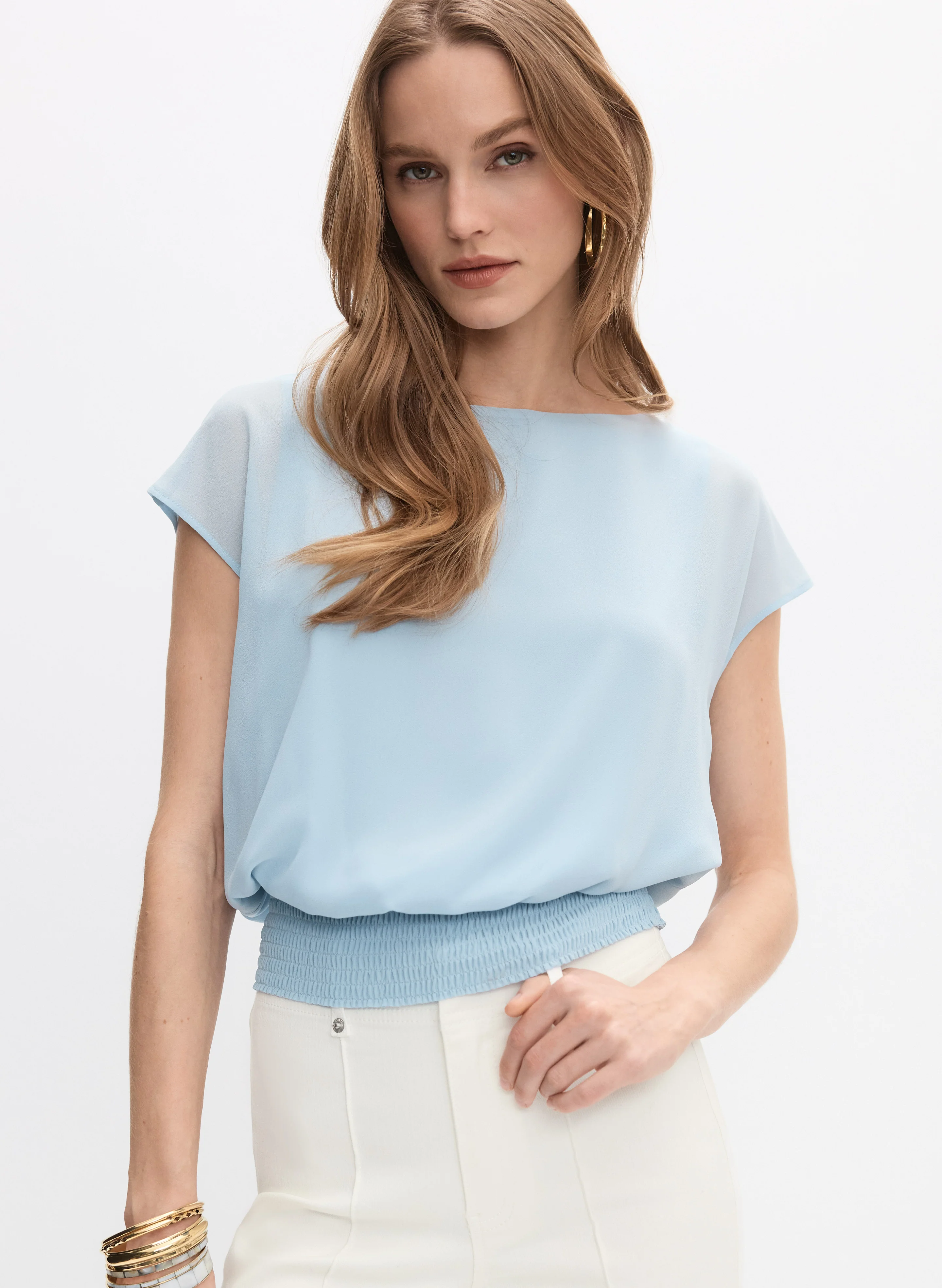 Smocked Chiffon Blouse