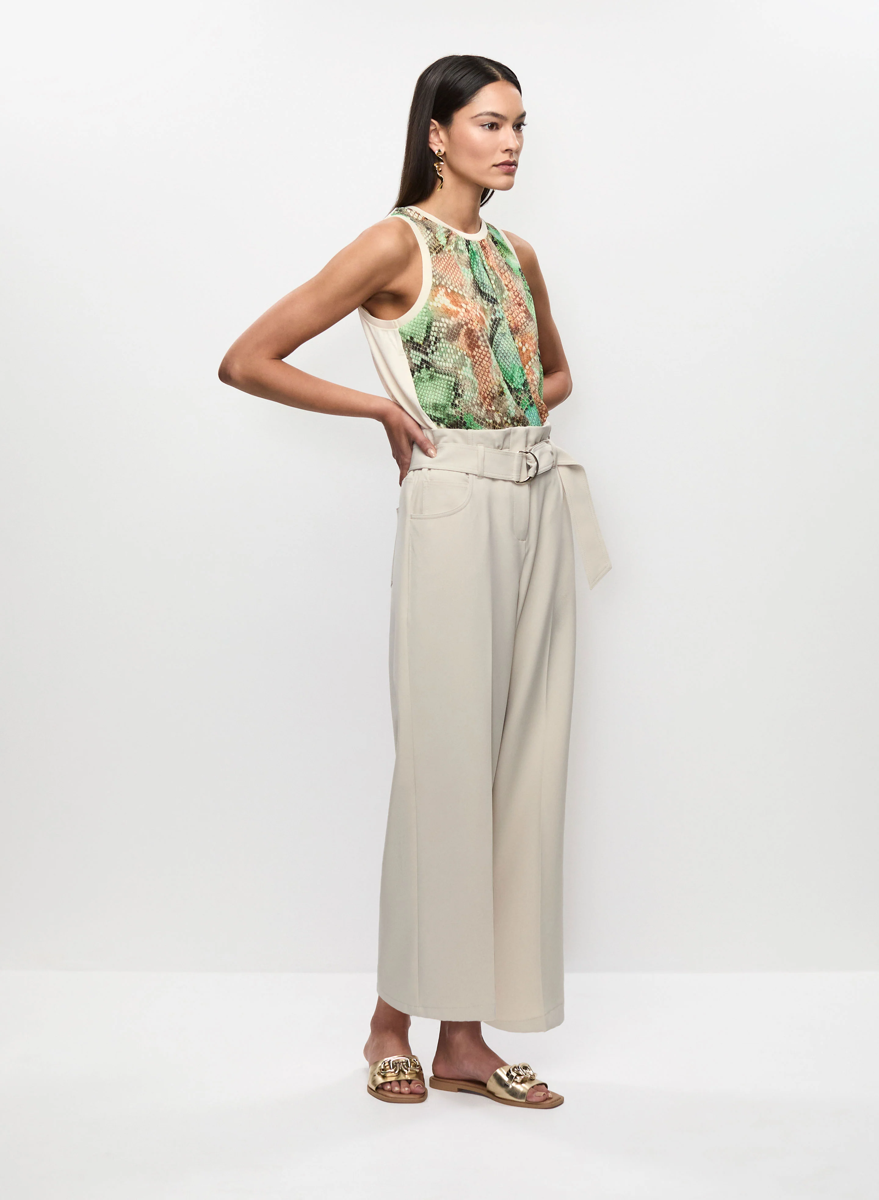 Snake Print Top & High-Rise Belted Pants